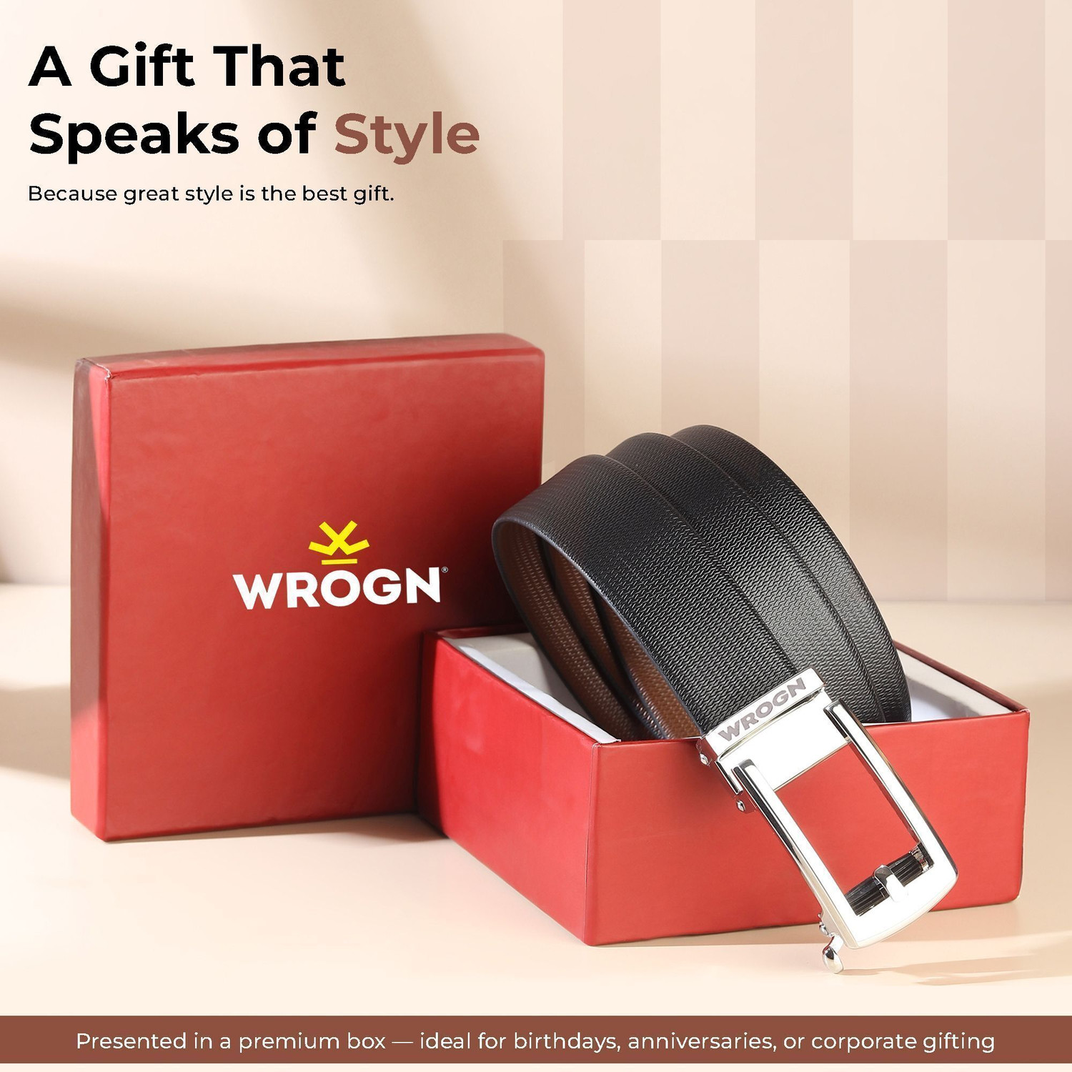 Image of WROGN Men Formal, Casual, Party, Evening Brown, Black Genuine Leather Reversible Belt