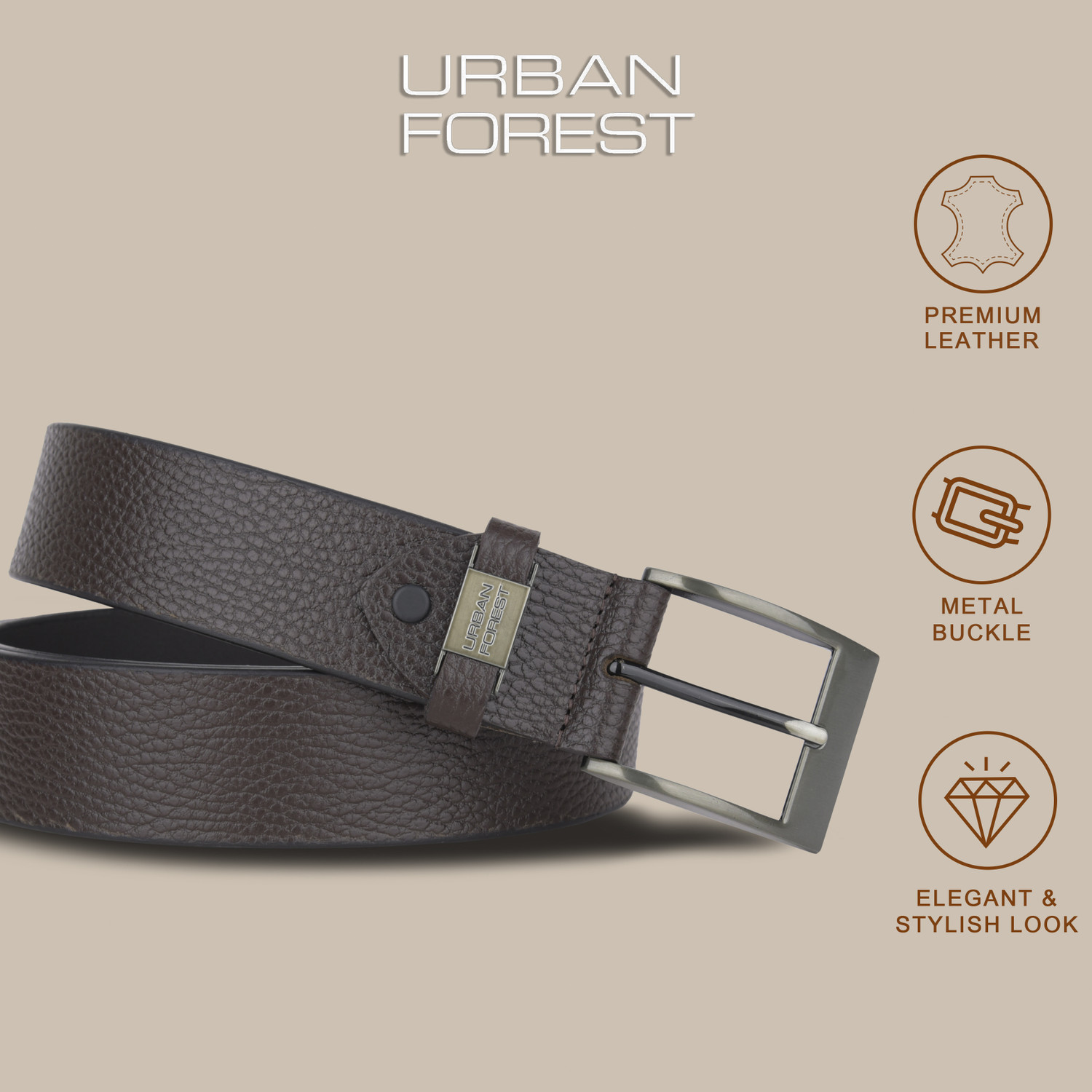 Image of URBAN FOREST Men Casual Brown Genuine Leather Belt