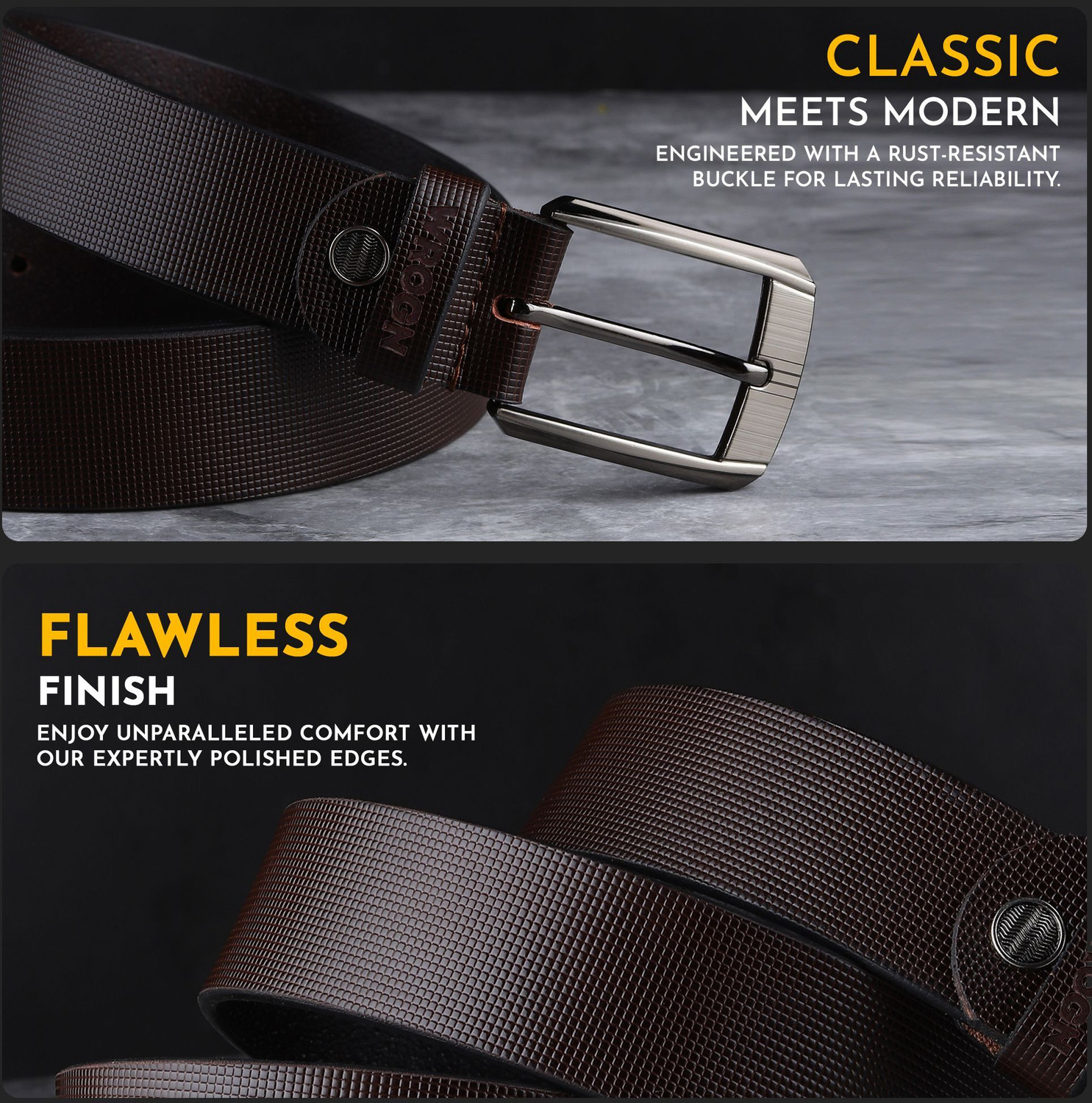 Image of WROGN Men Formal, Casual, Evening, Party Brown Genuine Leather Belt