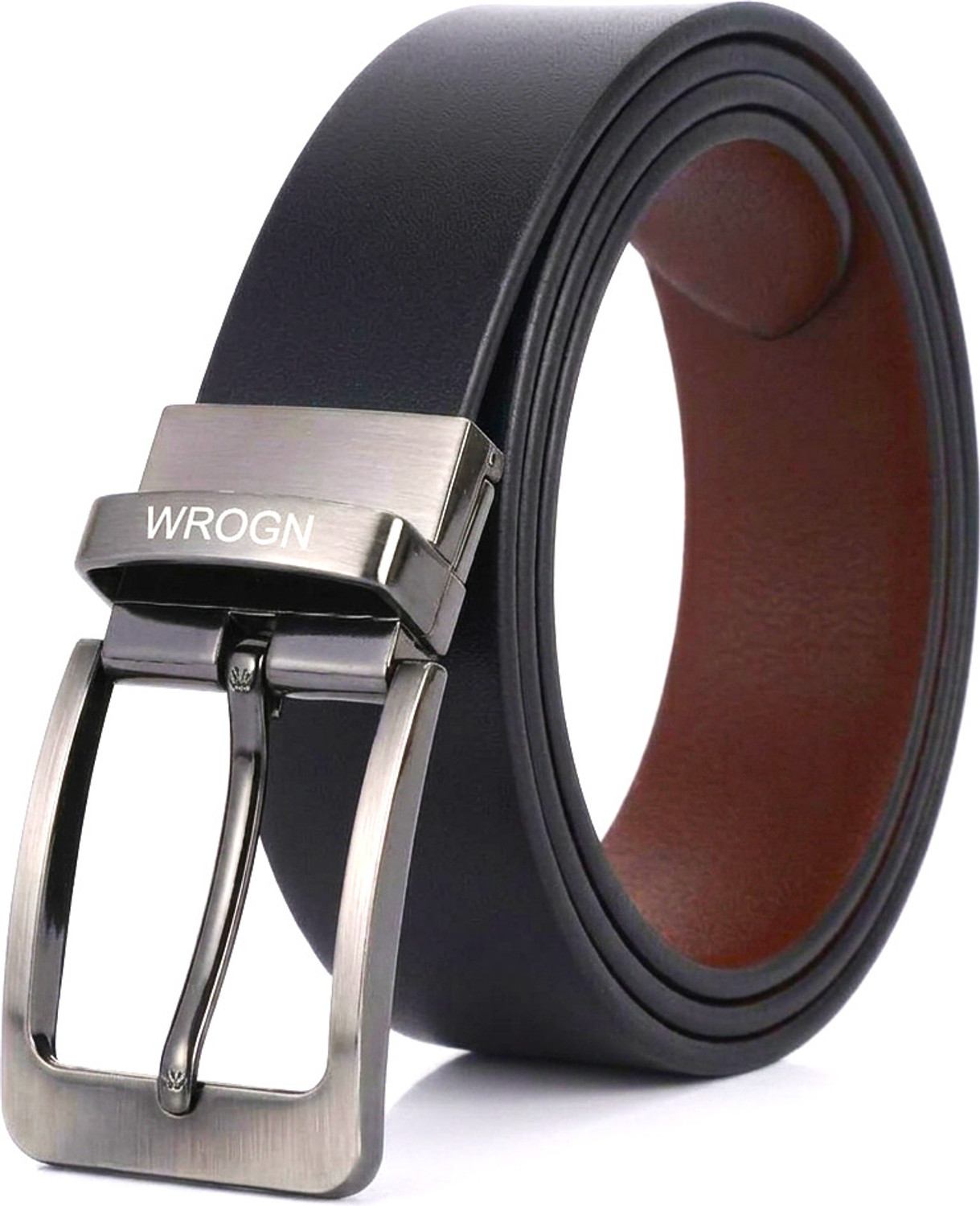 Image of WROGN Men Evening, Party, Formal, Casual Black, Brown Genuine Leather Reversible Belt
