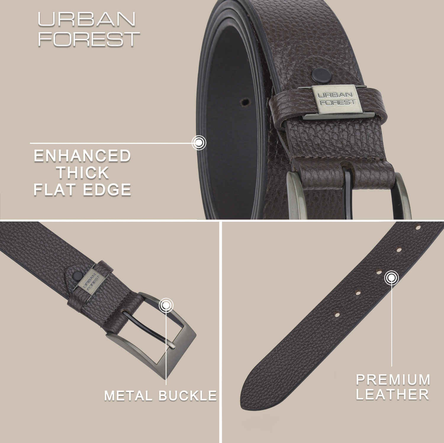Image of URBAN FOREST Men Casual Brown Genuine Leather Belt