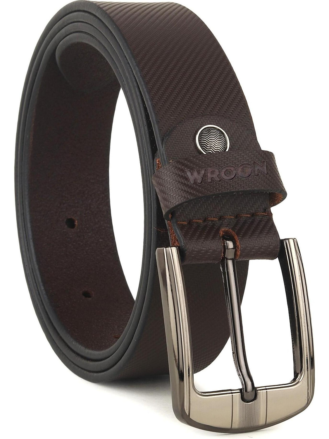 Image of WROGN Men Formal, Casual, Evening, Party Brown Genuine Leather Belt