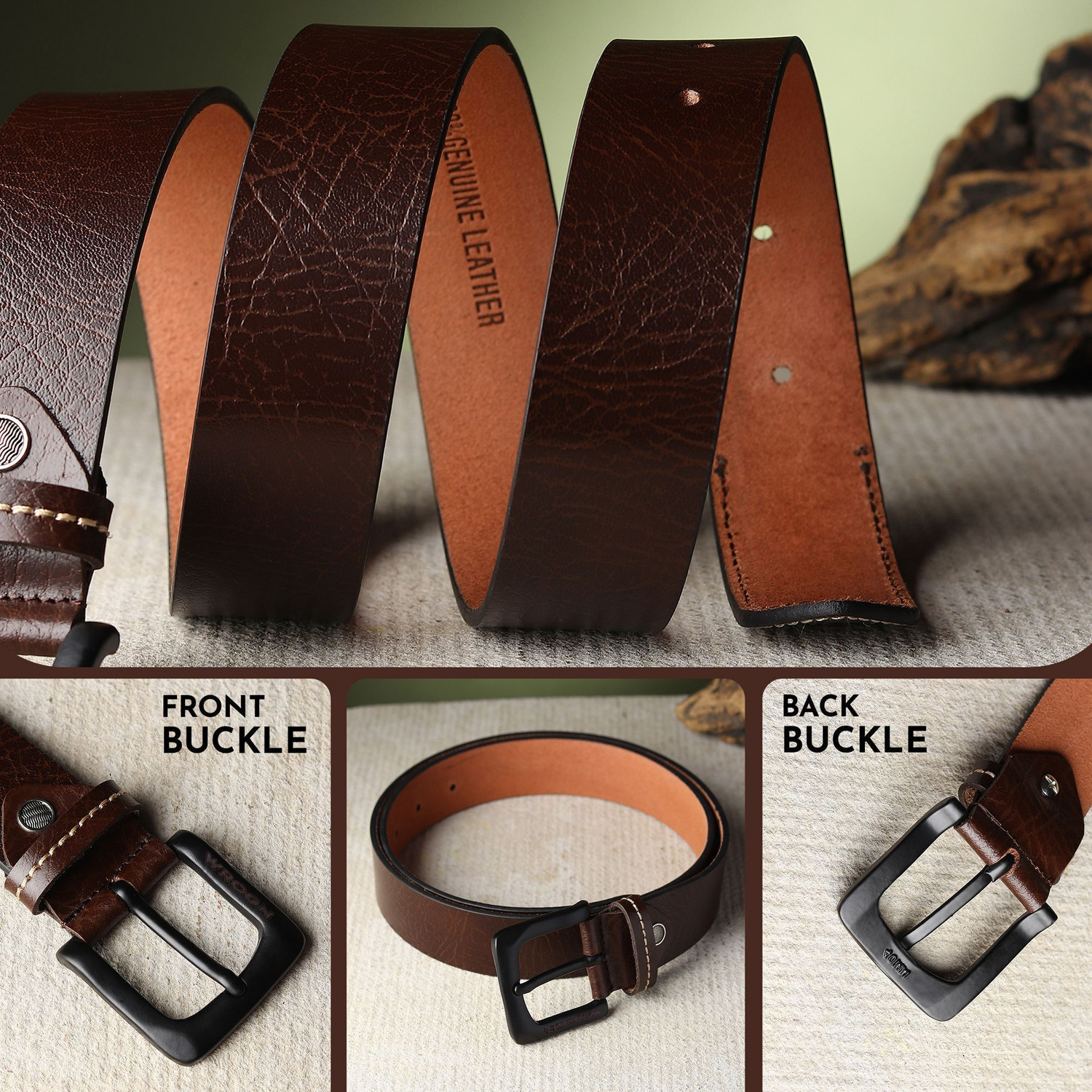 Image of WROGN Men Formal, Casual, Evening, Party Brown Genuine Leather Belt