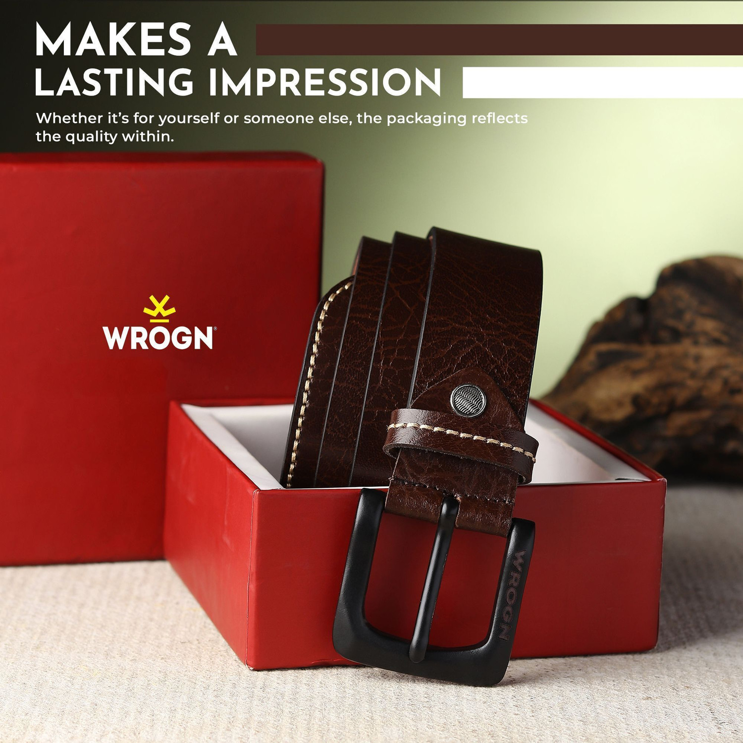 Image of WROGN Men Formal, Casual, Evening, Party Brown Genuine Leather Belt
