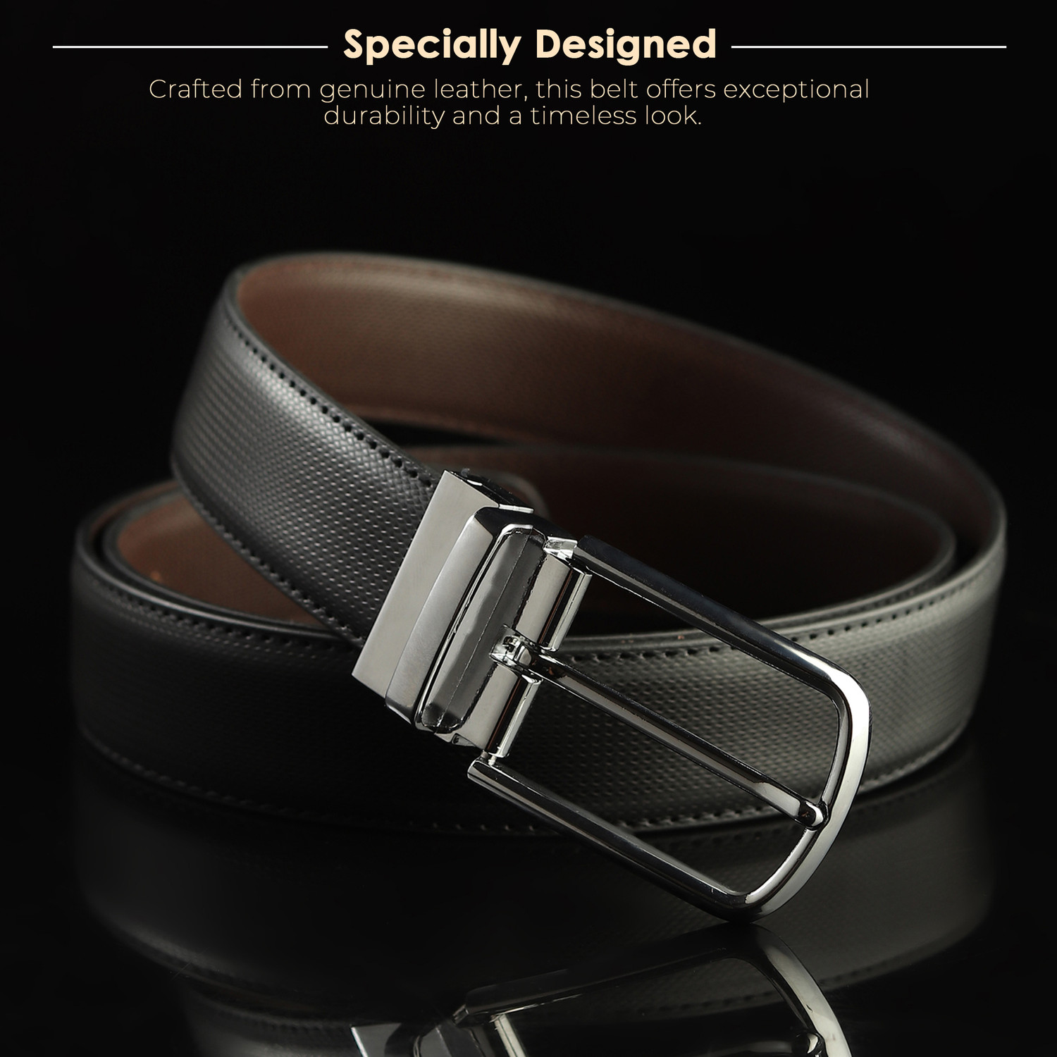 Image of WROGN Men Formal, Casual, Evening, Party Black Artificial Leather Belt