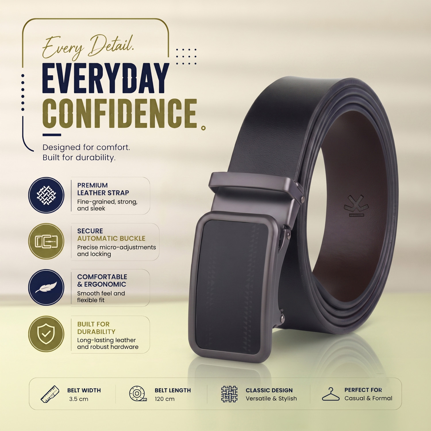 Image of WROGN Men Formal, Casual, Evening, Party Black Genuine Leather Belt