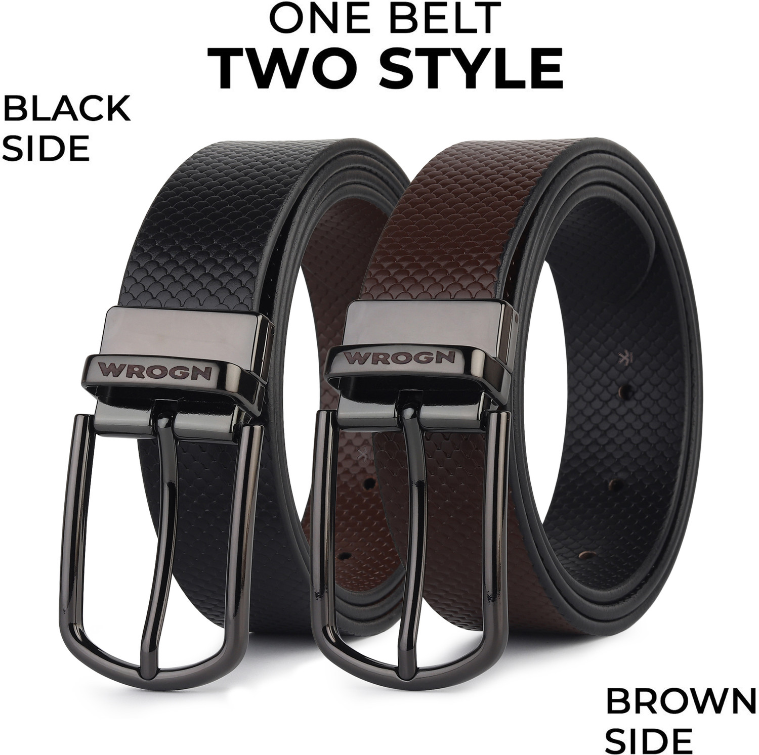 Image of WROGN Men Formal, Casual, Evening, Party Black, Brown Genuine Leather Reversible Belt