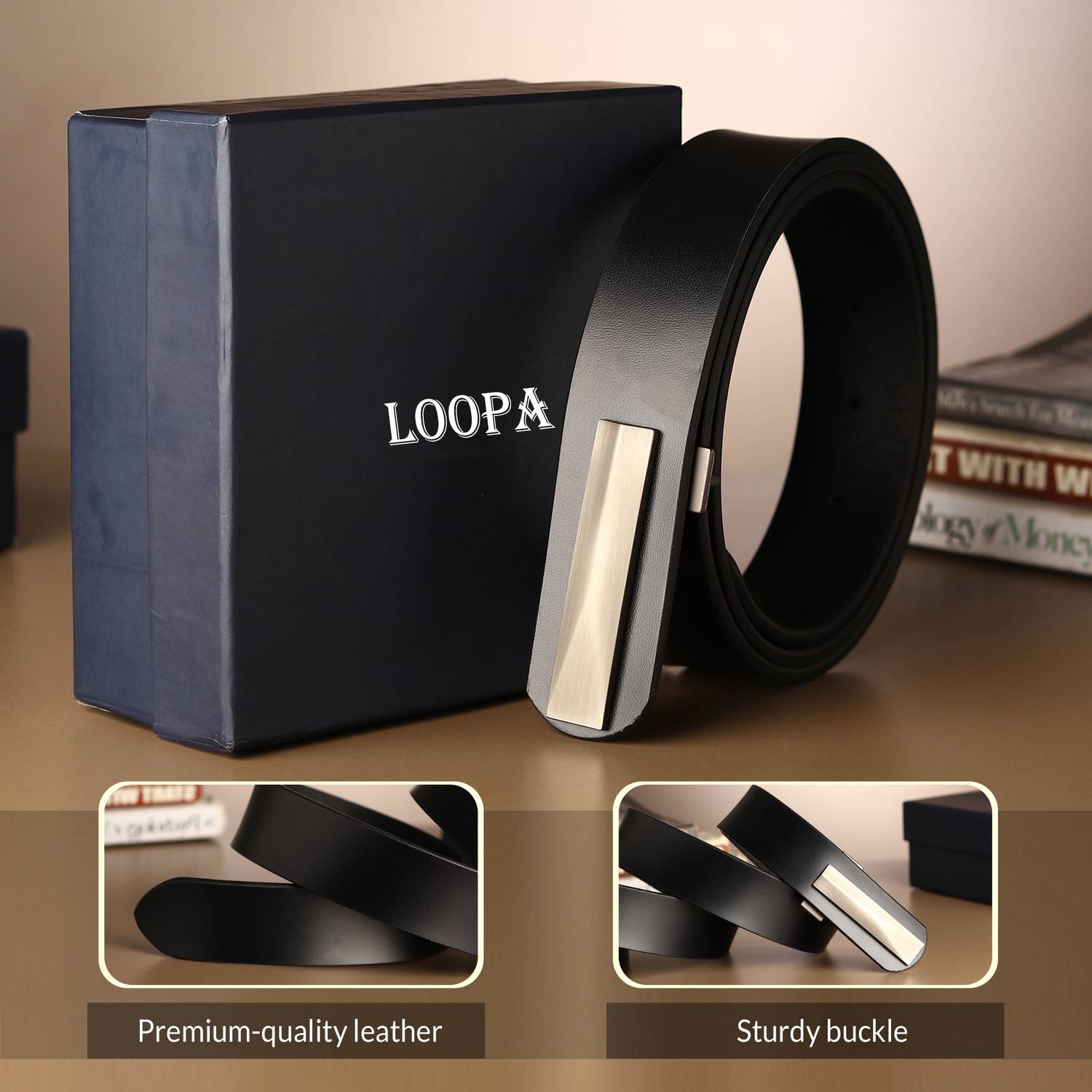 LOOPA Men Black Genuine Leather Belt - Image 1