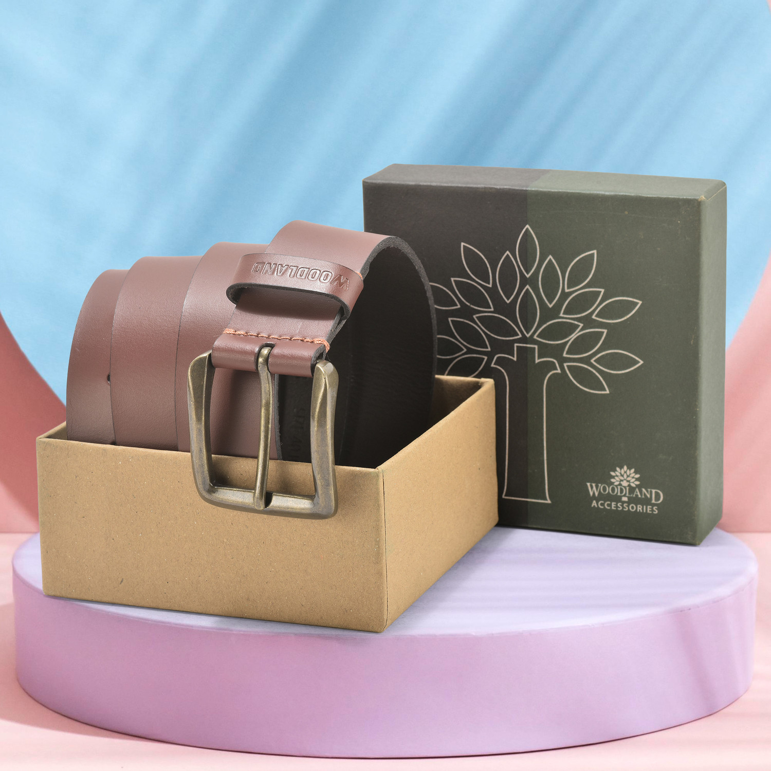 Image of WOODLAND Men Casual Tan Genuine Leather Belt