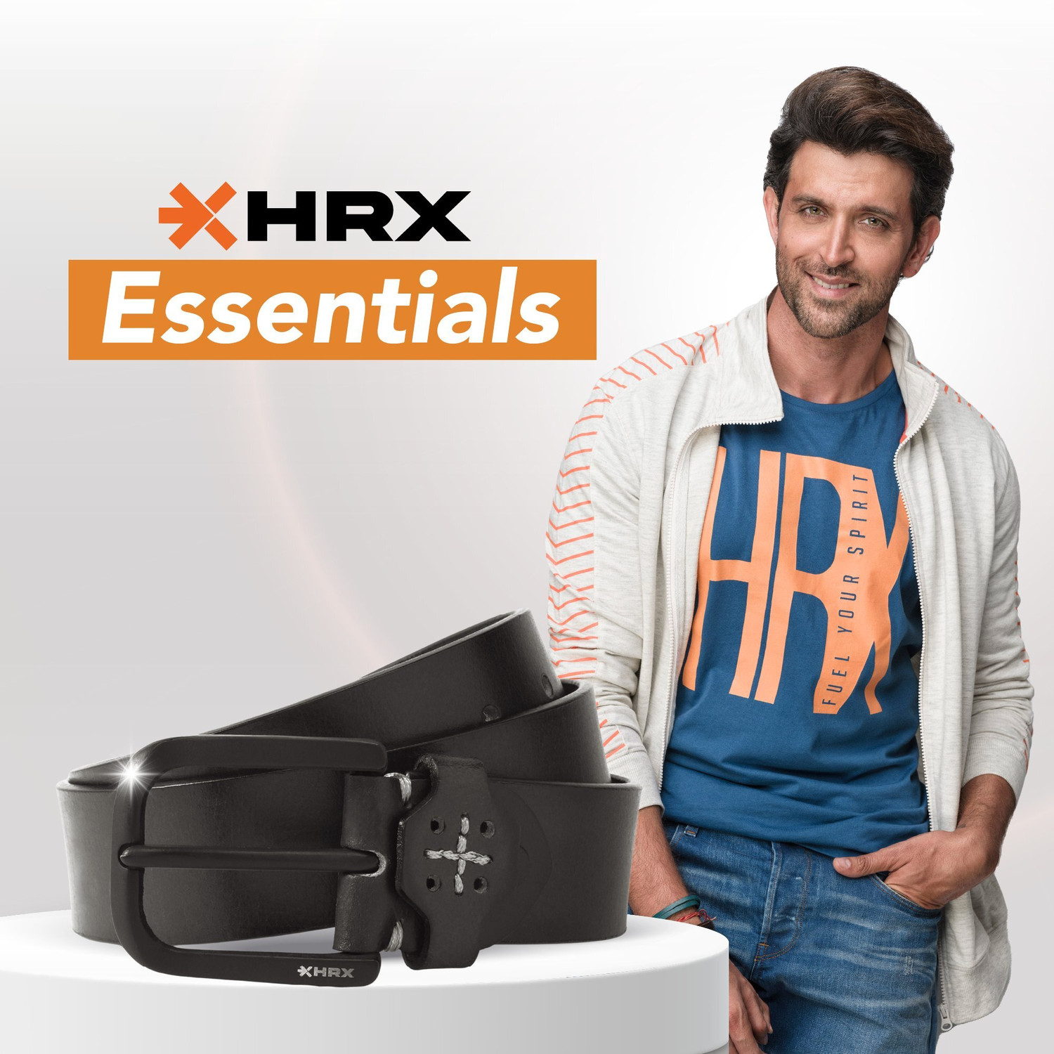 Image of HRX by Hrithik Roshan Men Casual Black Genuine Leather Belt