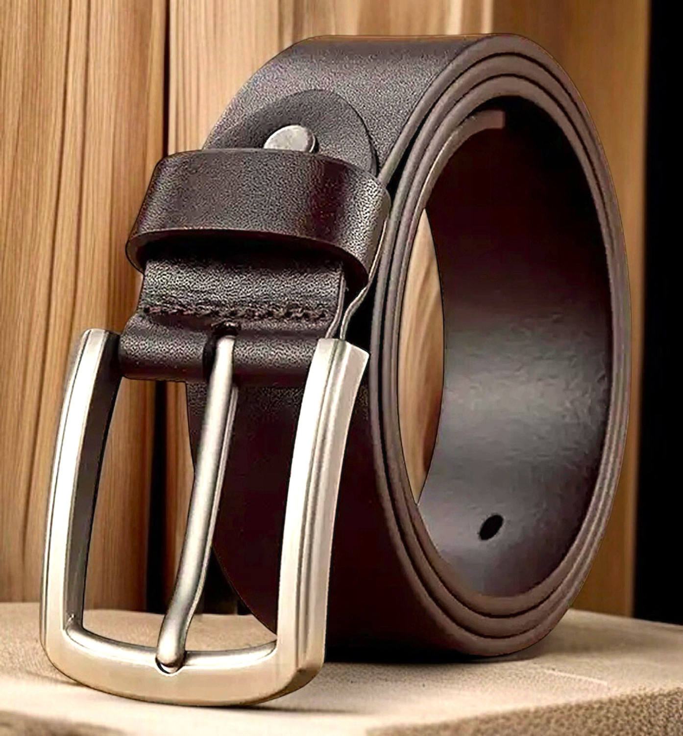 Image of KAEZRI Men Casual, Evening, Formal, Party Brown Genuine Leather Belt