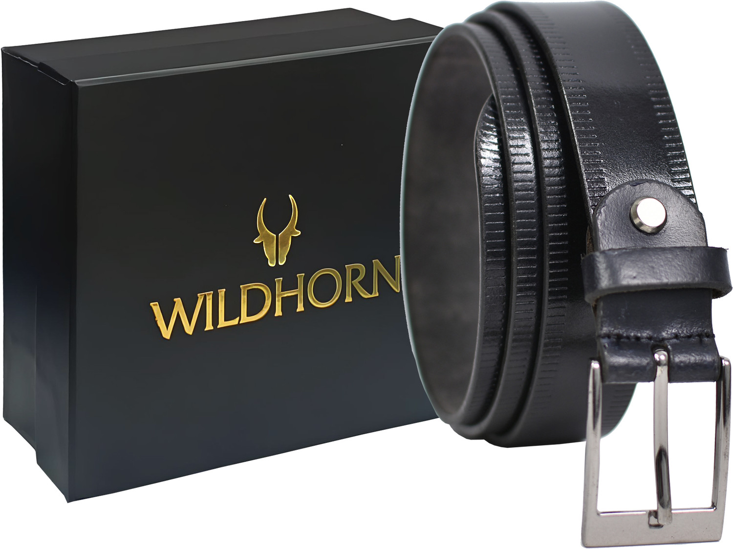 Image of WILDHORN Men Casual, Party, Evening Black Genuine Leather Belt