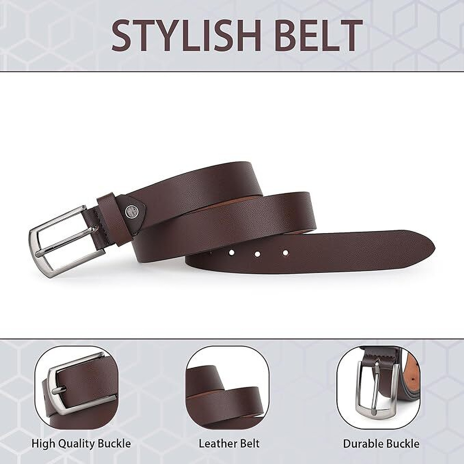 Image of KAEZRI Men Casual, Evening, Formal, Party Brown Genuine Leather Belt