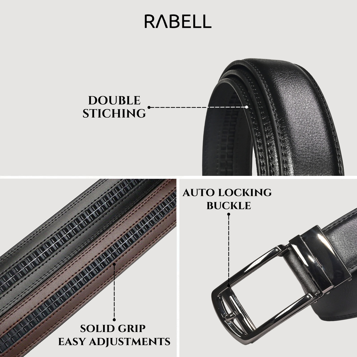 Image of RABELL Men Formal, Casual Black Genuine Leather Belt