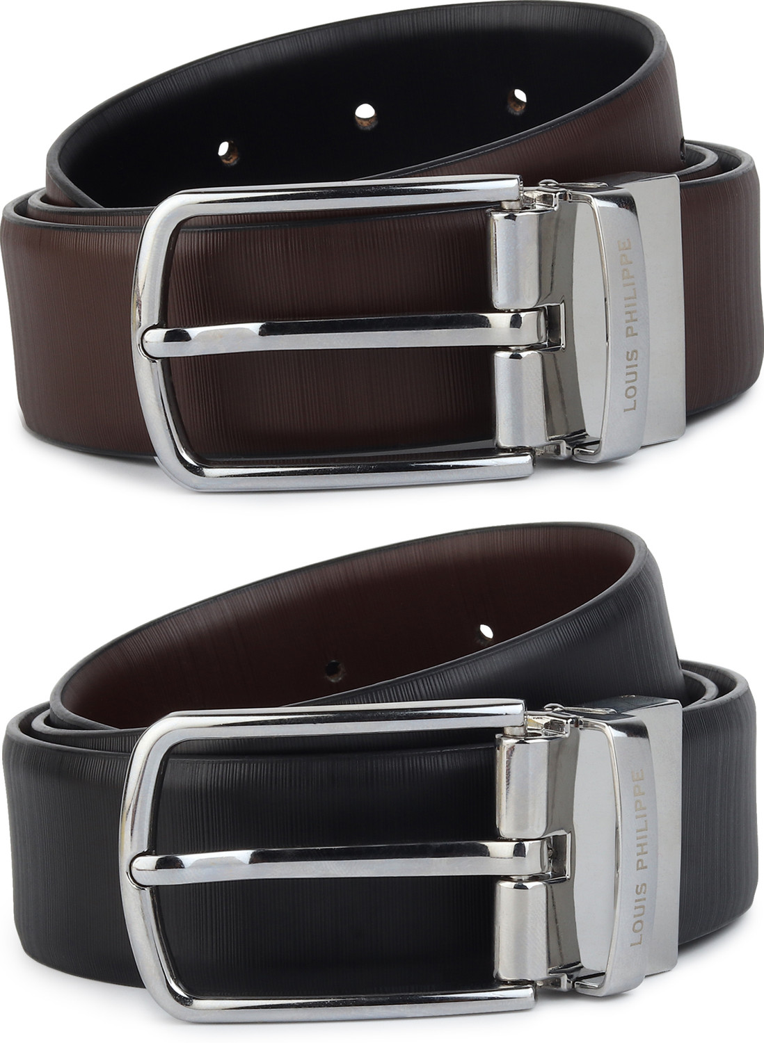 Image of LOUIS PHILIPPE Men Formal, Evening, Party Black, Brown Genuine Leather Reversible Belt