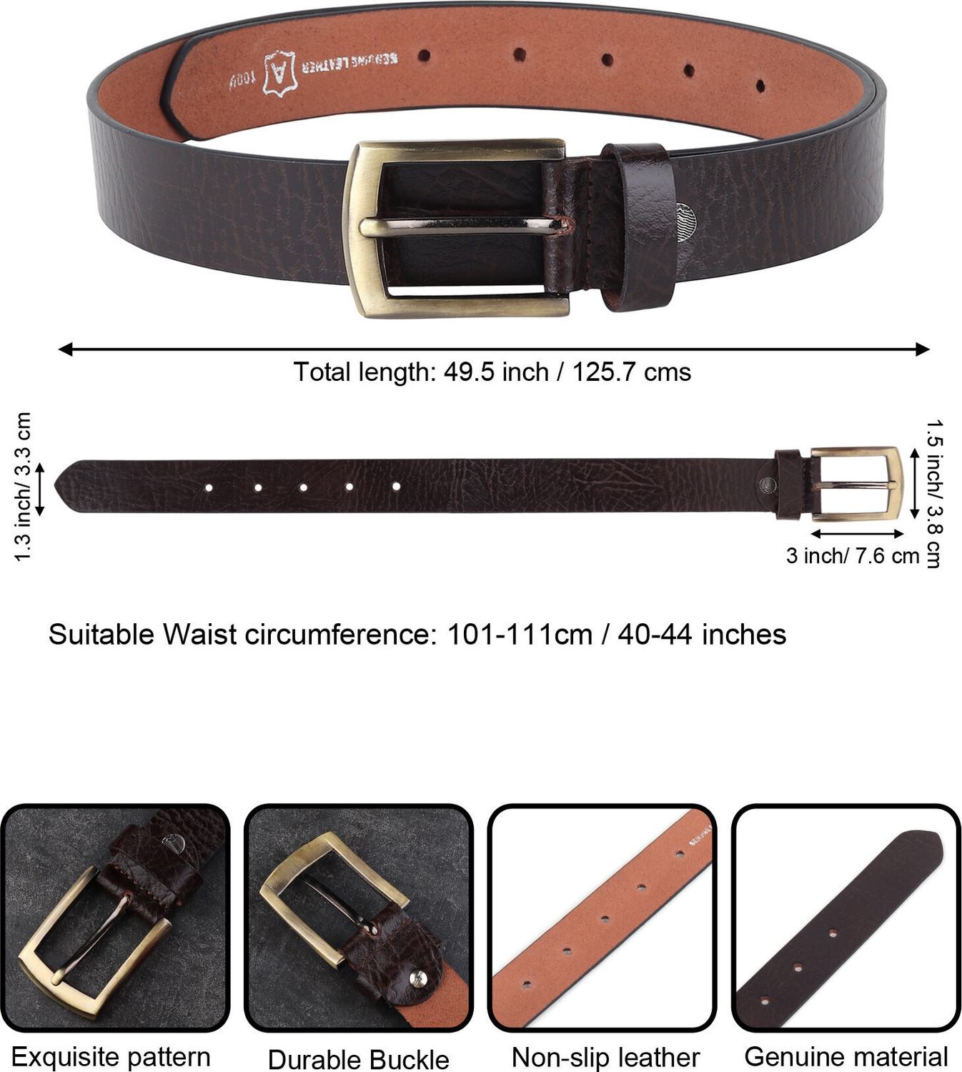 Image of PROVOGUE Men Casual Brown Genuine Leather Belt