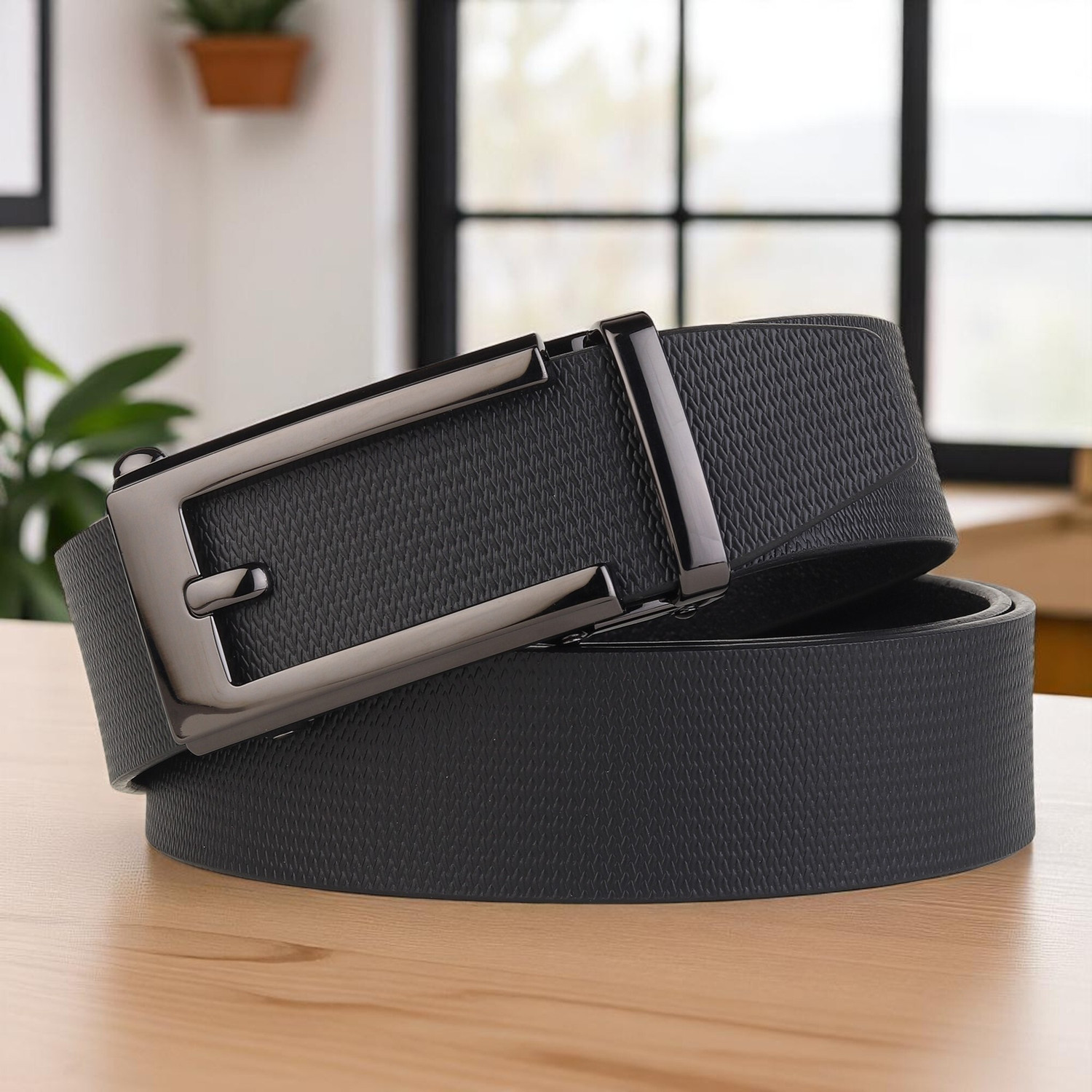 Image of PROVOGUE Men Formal Black Genuine Leather Belt