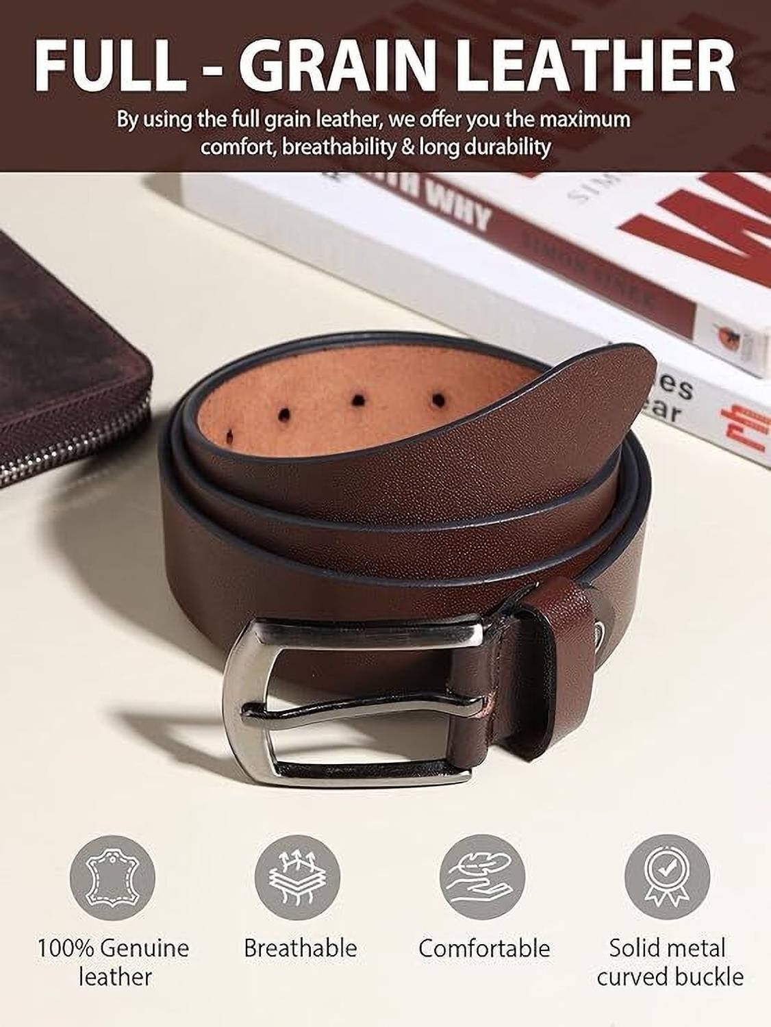 KAEZRI Men Brown Genuine Leather Belt - Image 3