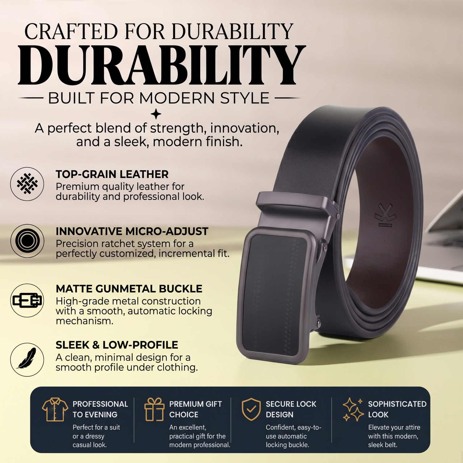 Image of WROGN Men Formal, Casual, Evening, Party Black Genuine Leather Belt