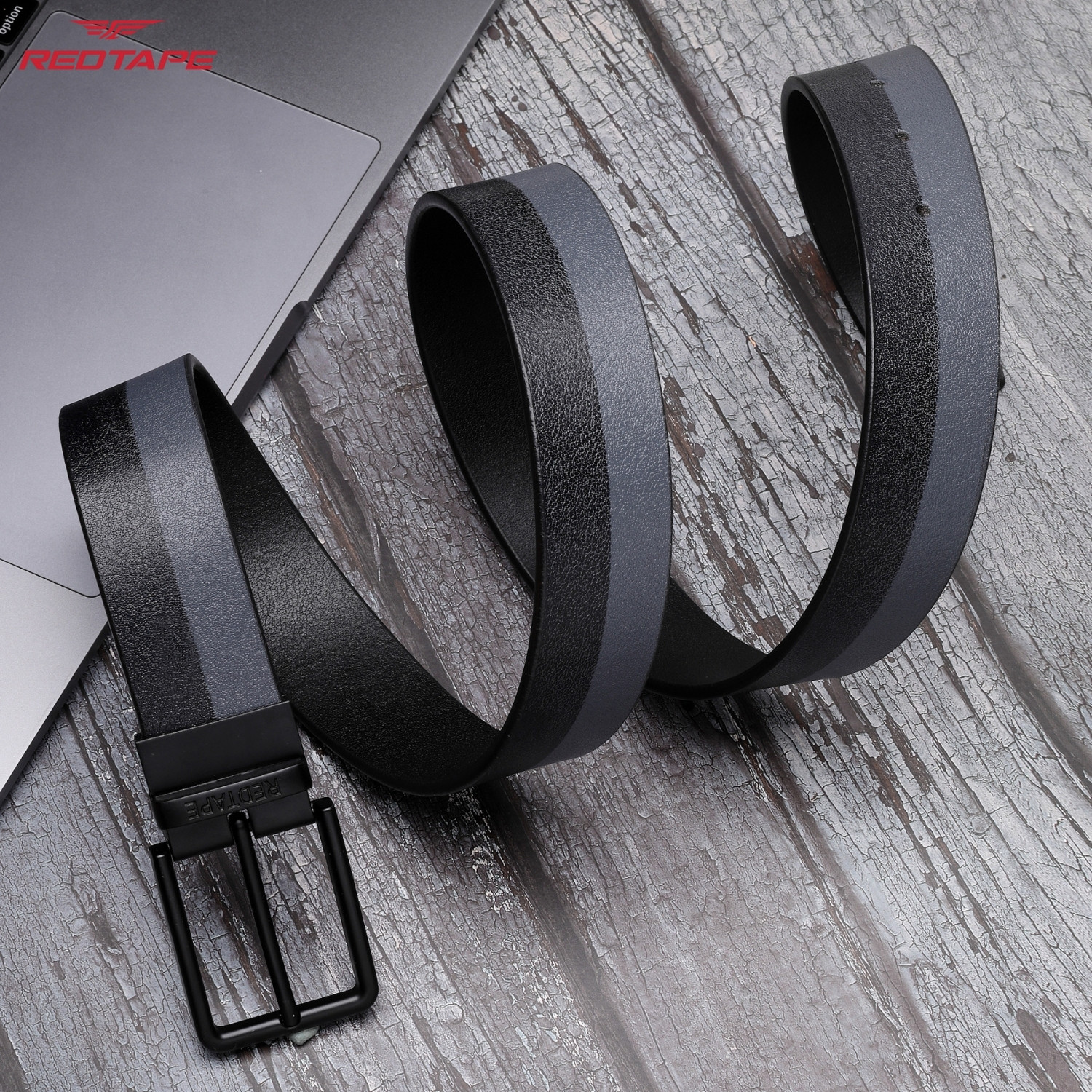Image of RED TAPE Men Formal Black Genuine Leather Reversible Belt