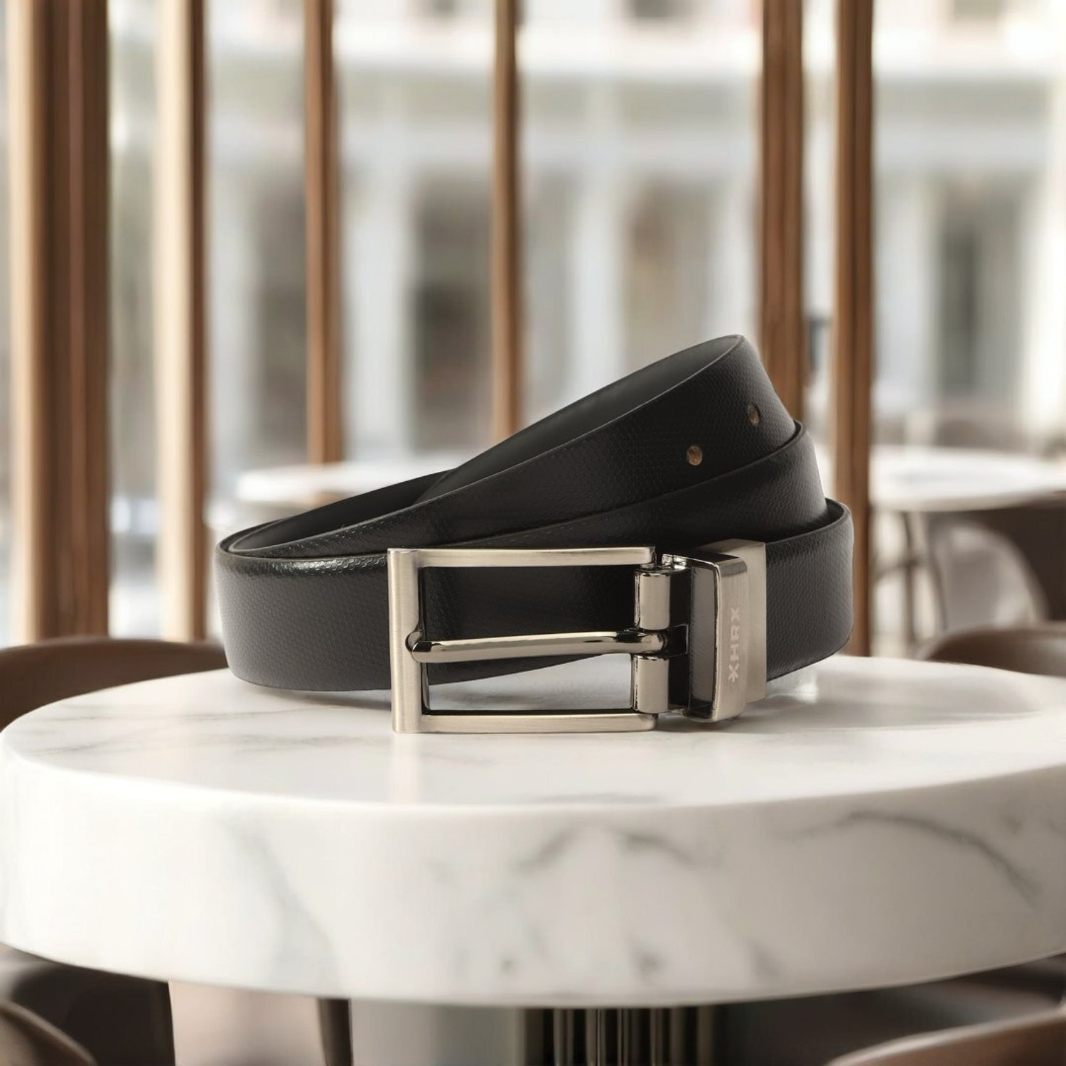 Image of HRX by Hrithik Roshan Men Formal Black Genuine Leather Belt