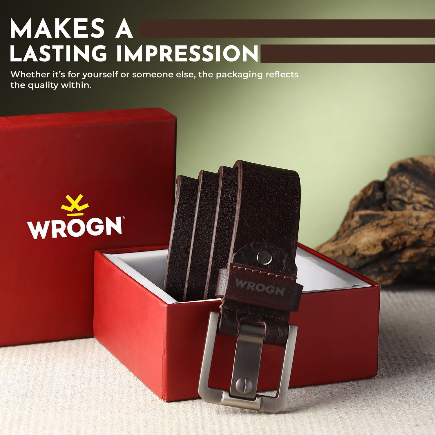 Image of WROGN Men Formal, Casual, Evening, Party Brown Genuine Leather Belt