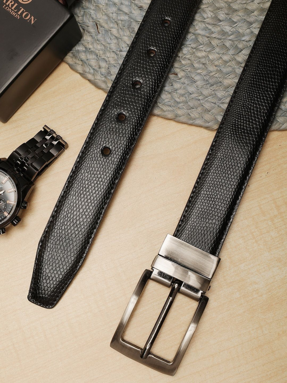 Image of Roadster Men Casual, Formal Black Genuine Leather Reversible Belt