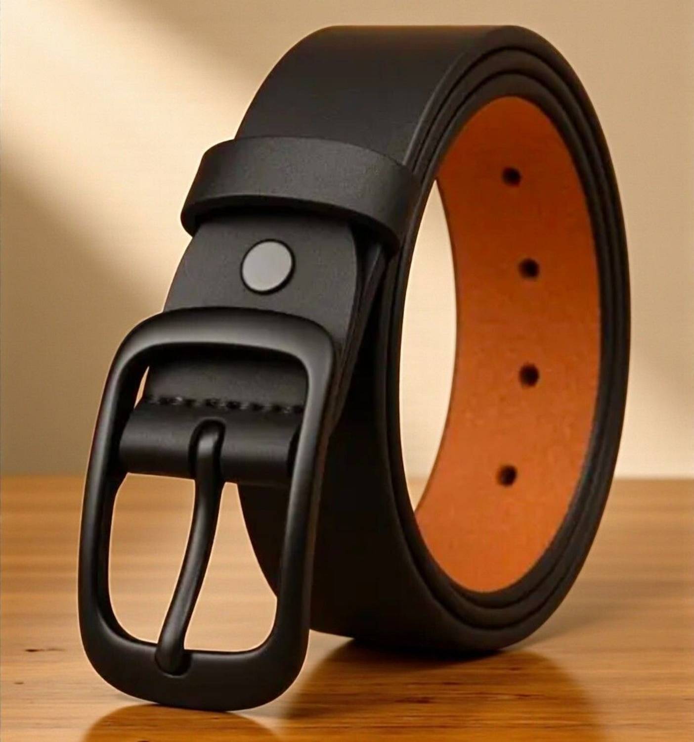 LEOWINGS Men Black Genuine Leather Belt - Image 1