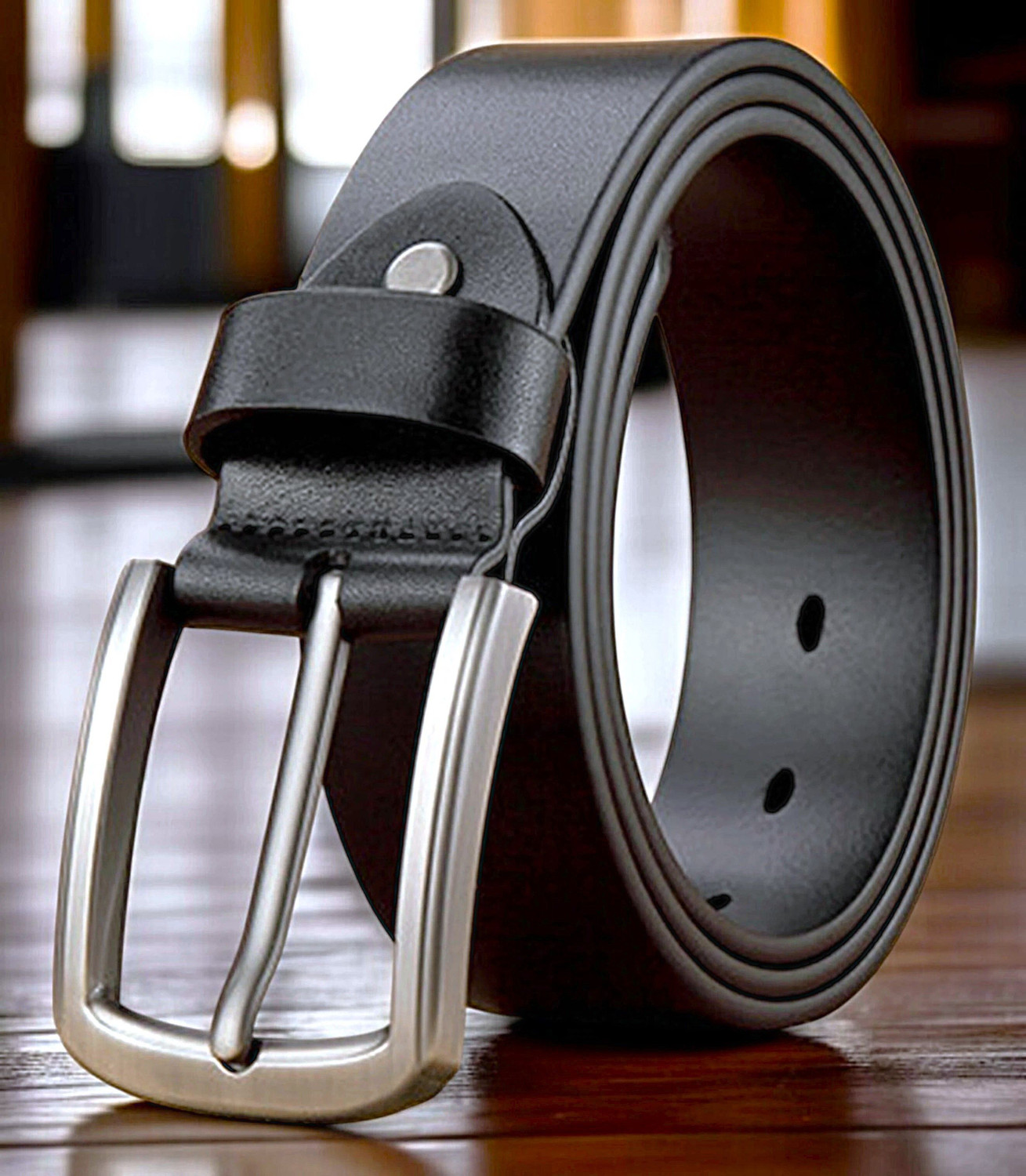 Image of KAEZRI Men Casual, Evening, Formal, Party Black Genuine Leather Belt