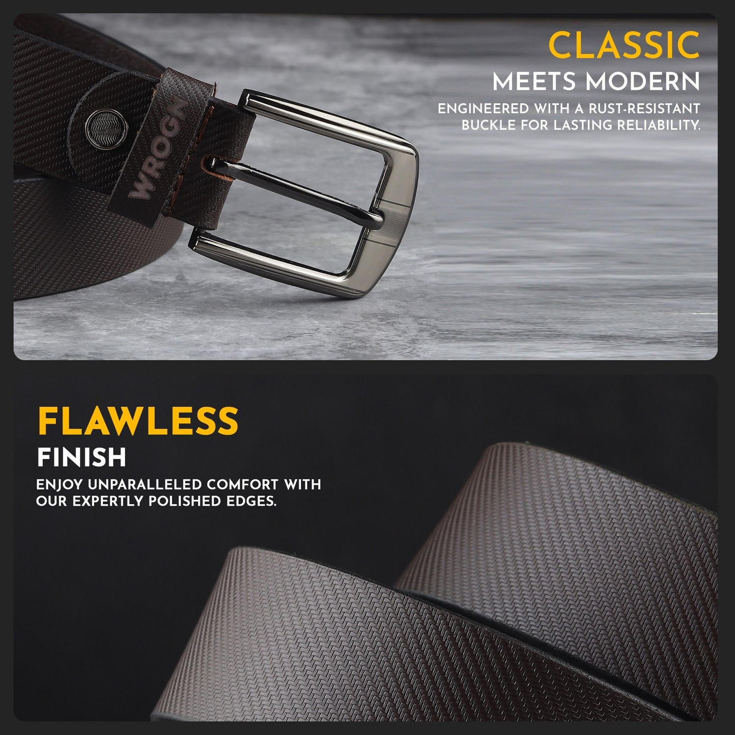 Image of WROGN Men Formal, Casual, Evening, Party Brown Genuine Leather Belt