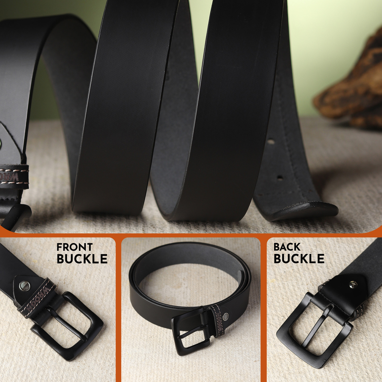 Image of WROGN Men Formal, Casual, Evening, Party Black Genuine Leather Belt