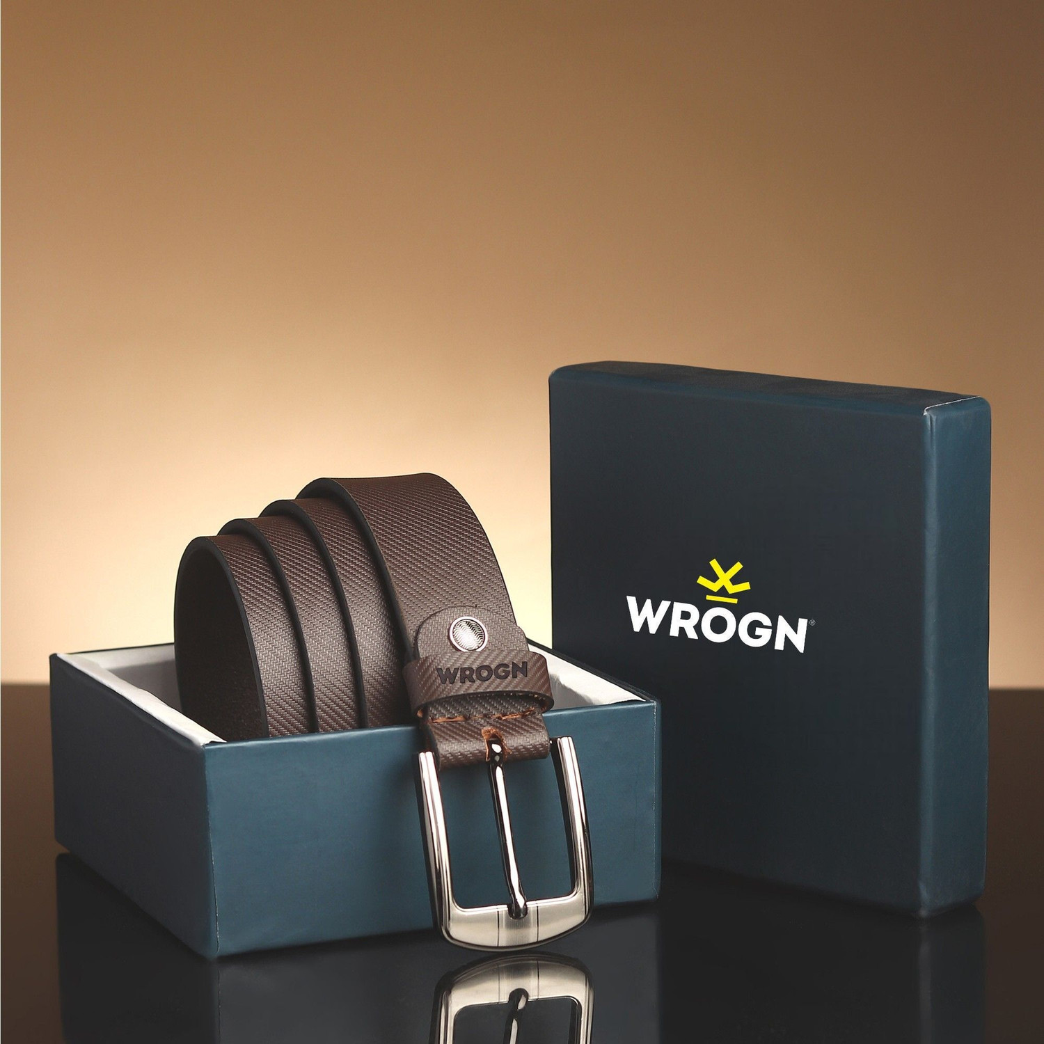 Image of WROGN Men Formal, Casual, Evening, Party Brown Genuine Leather Belt