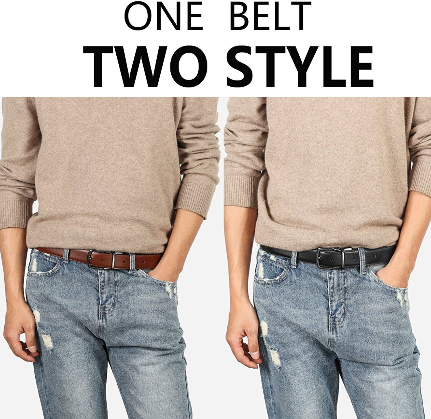 Image of URBAN ALFAMI Men Casual, Party, Formal, Evening Black Texas Leatherite Reversible Belt