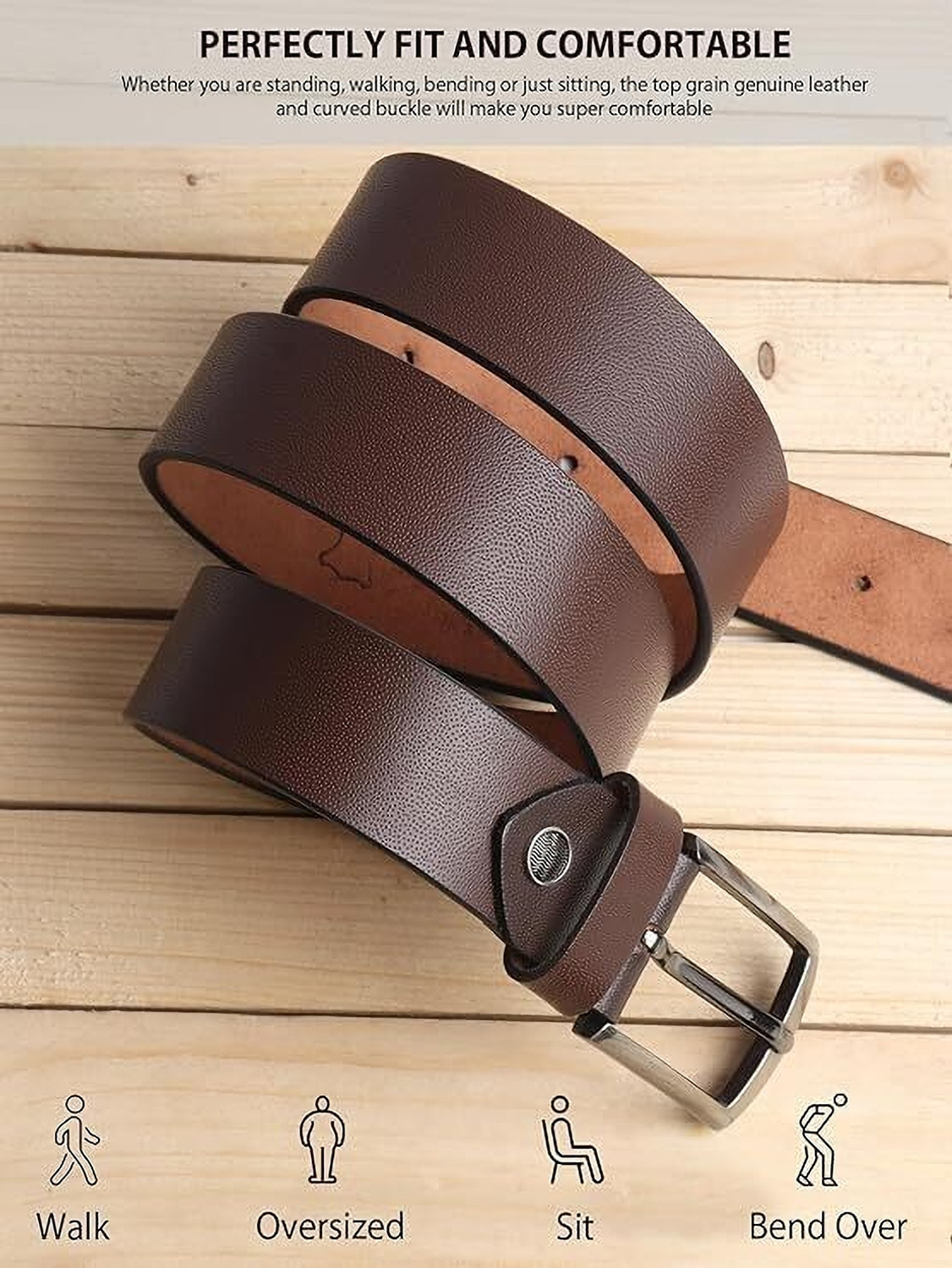 Image of KAEZRI Men Casual, Evening, Formal, Party Brown Genuine Leather Belt