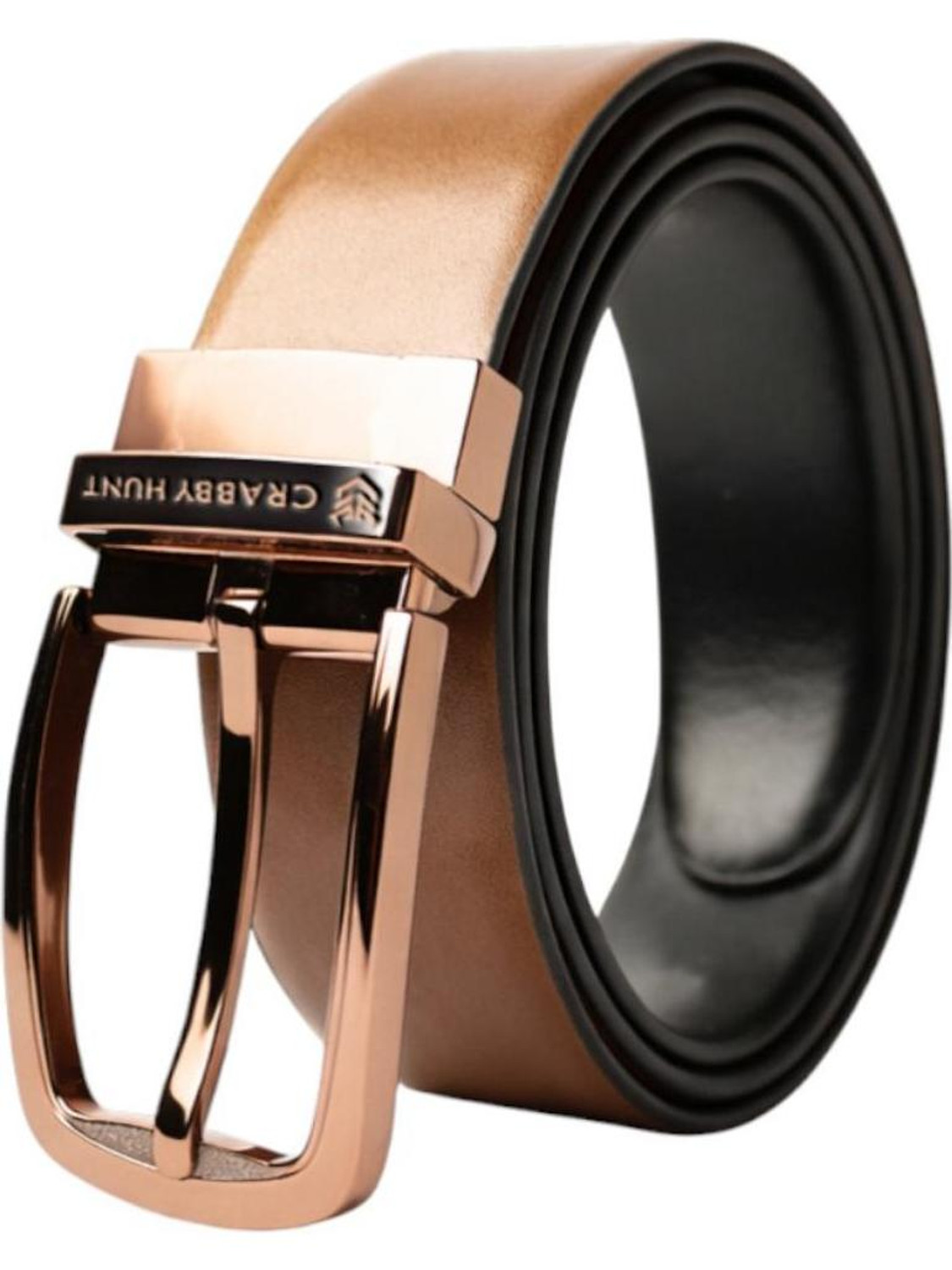 Image of CRABBY HUNT Men Casual, Evening, Formal, Party Brown, Black Genuine Leather Reversible Belt