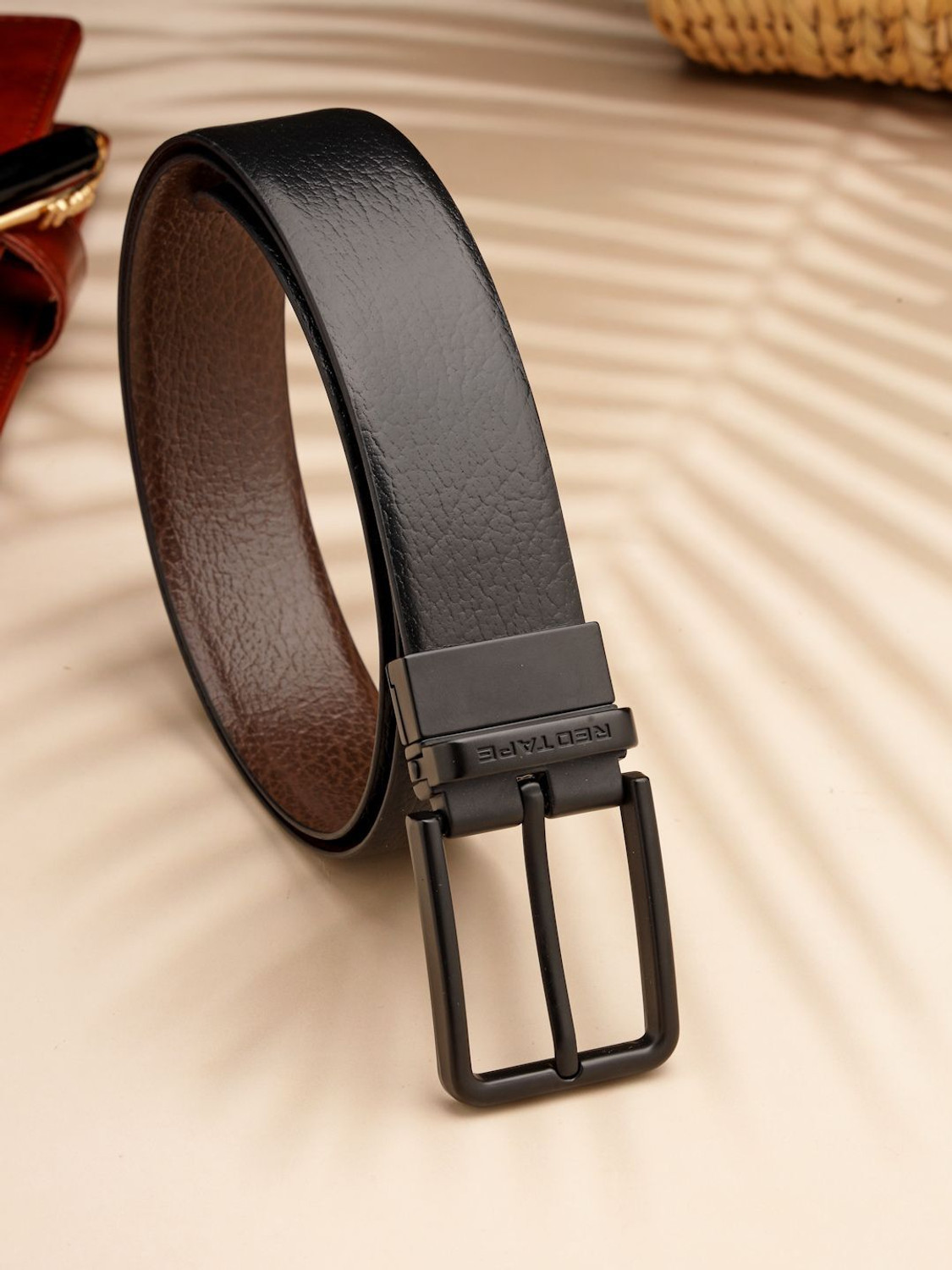 Image of RED TAPE Men Formal Black, Brown Genuine Leather Reversible Belt