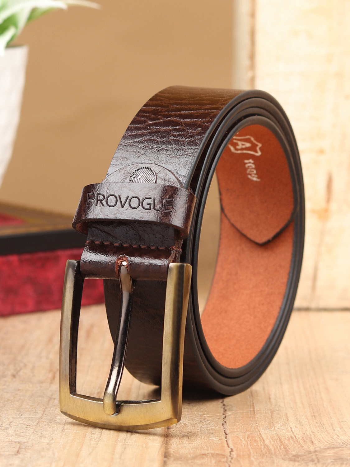 Image of PROVOGUE Men Casual Brown Genuine Leather Belt
