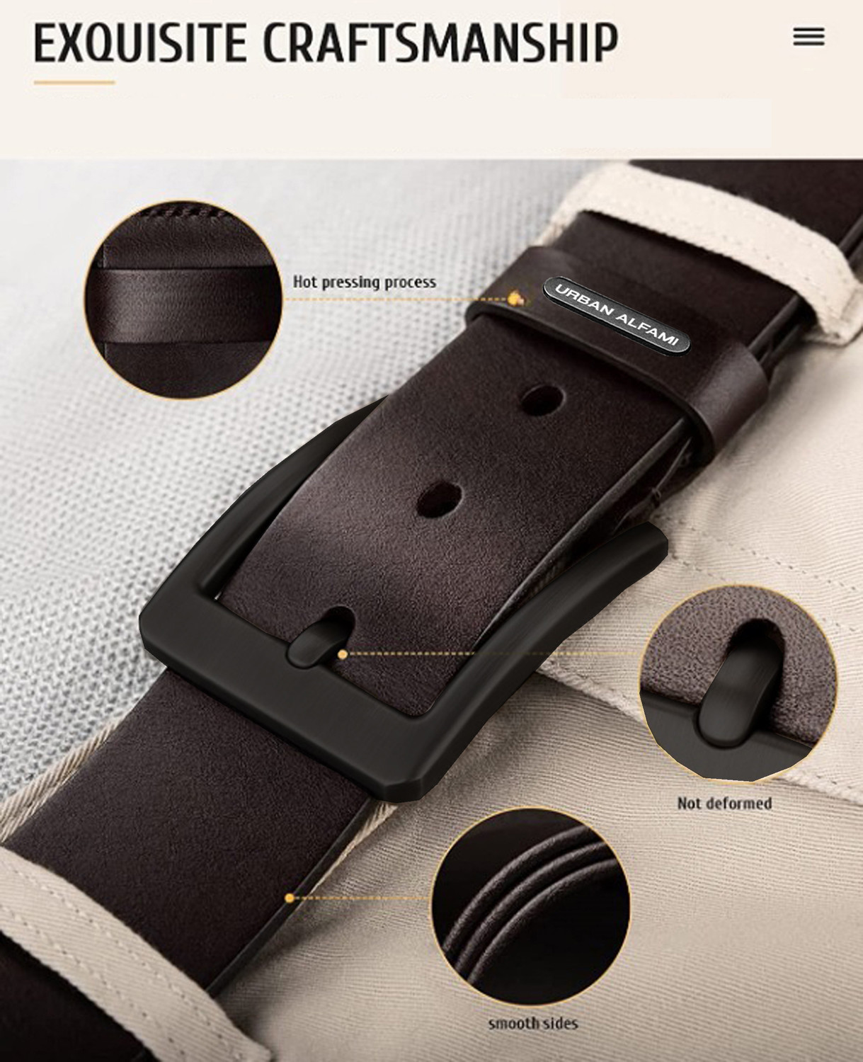 Image of URBAN ALFAMI Men Party, Formal, Casual Brown Genuine Leather Belt