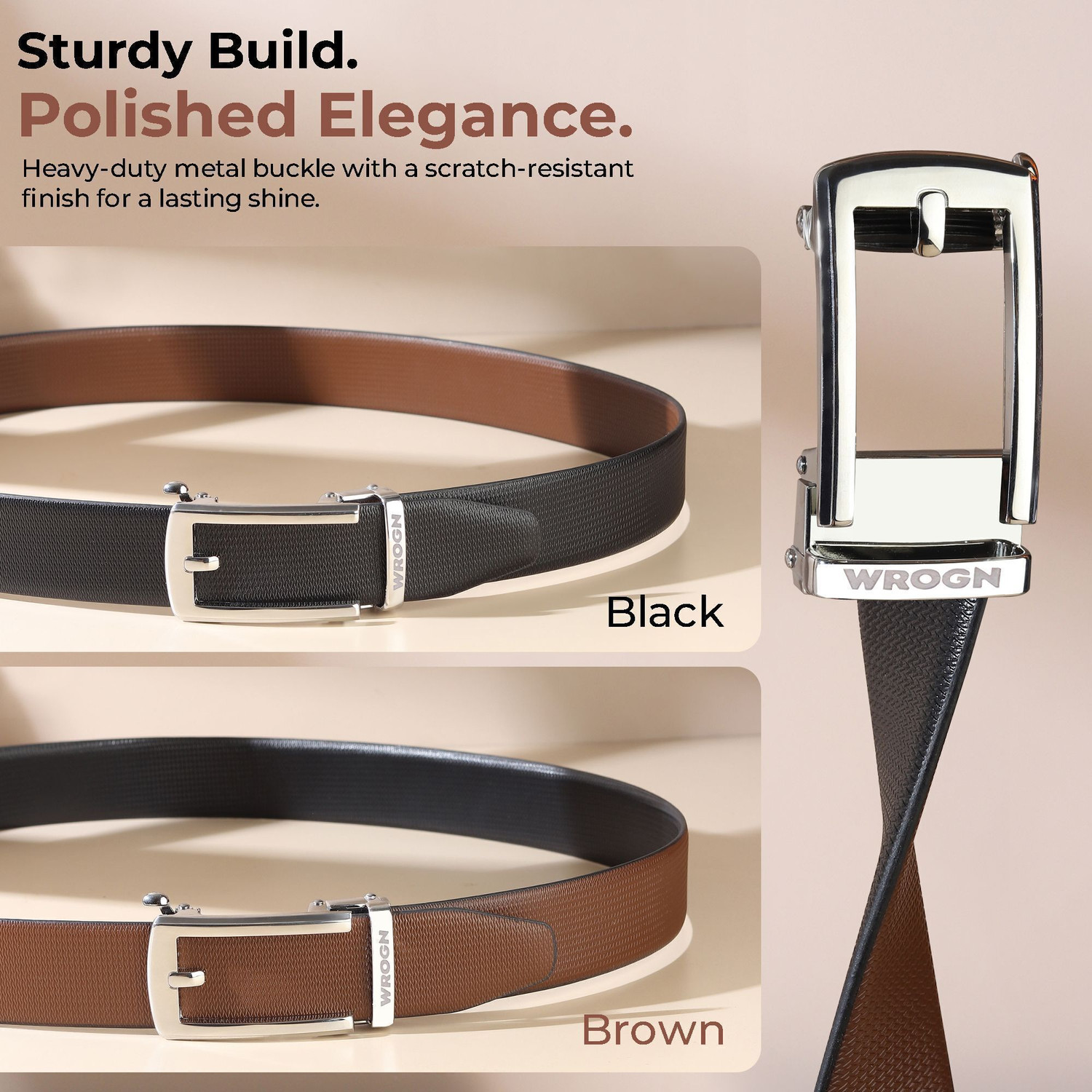 Image of WROGN Men Formal, Casual, Party, Evening Brown, Black Genuine Leather Reversible Belt