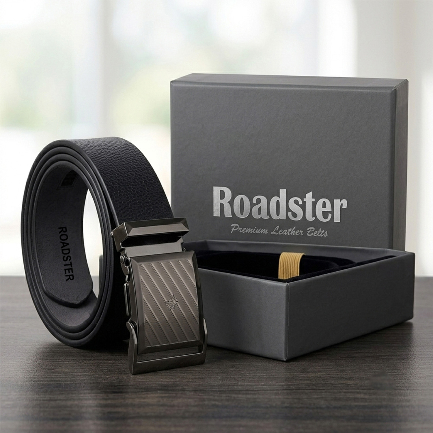 Image of Roadster Men Formal, Casual, Evening, Party Black Genuine Leather Belt