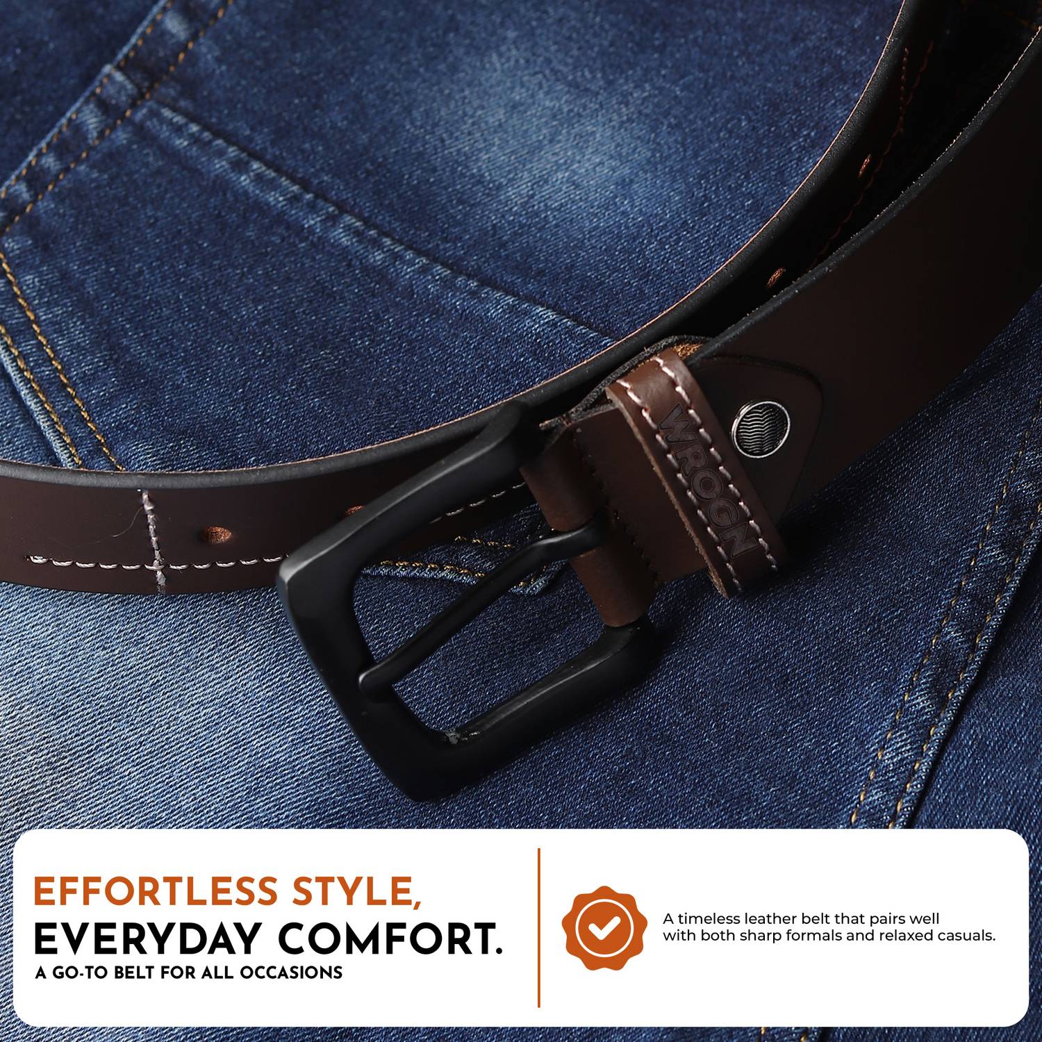 WROGN Men Brown Genuine Leather Belt - Image 4