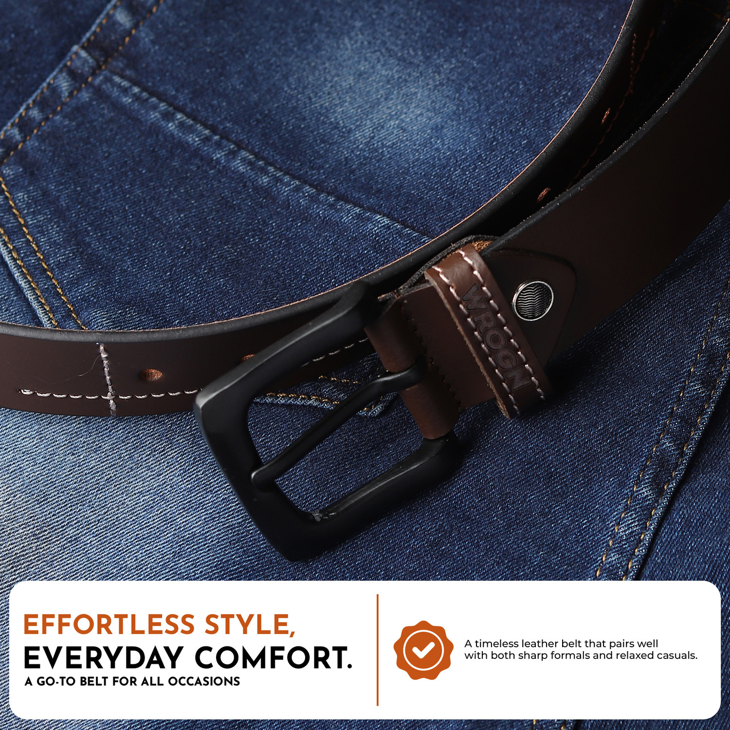 Image of WROGN Men Formal, Casual, Evening, Party Brown Genuine Leather Belt