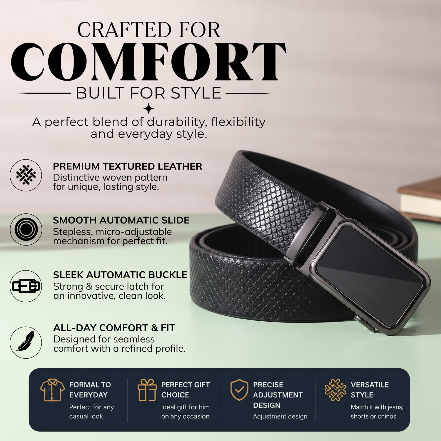 Image of WROGN Men Formal, Casual, Evening, Party Black Genuine Leather Belt