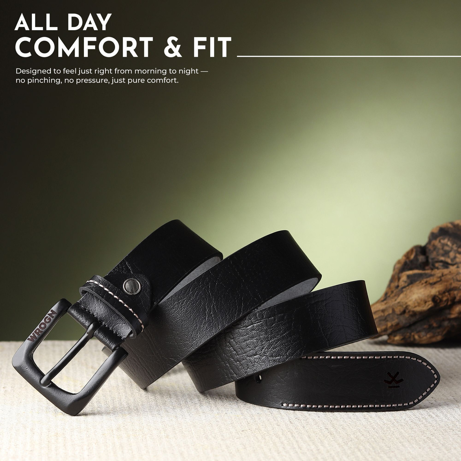 Image of WROGN Men Formal, Casual, Evening, Party Black Genuine Leather Belt
