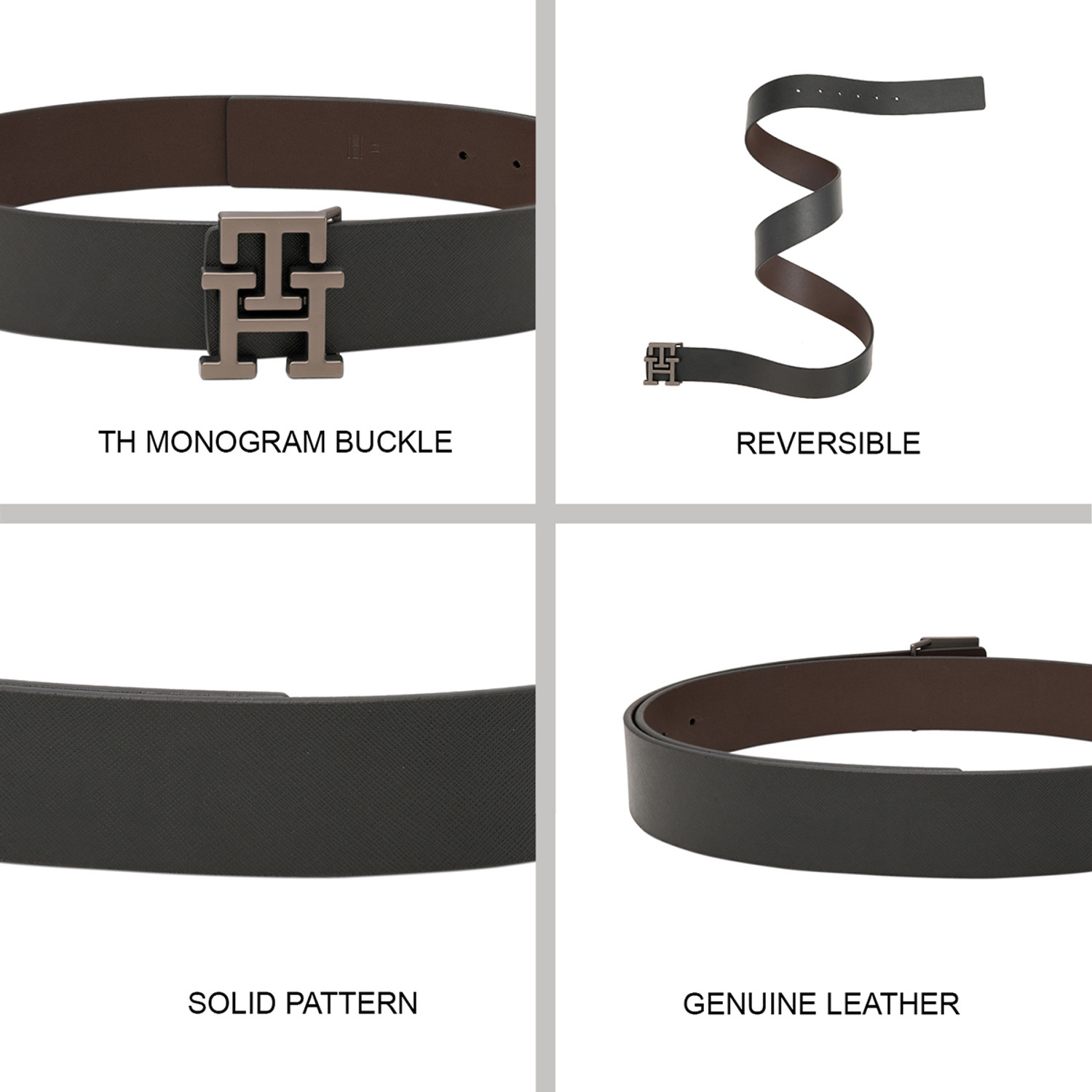 Image of TOMMY HILFIGER Men Casual Black Genuine Leather Reversible Belt