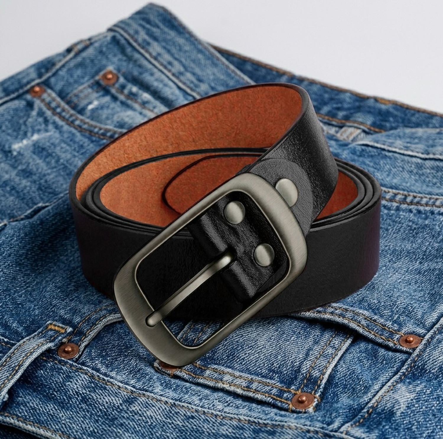 Image of Roadster Men Casual, Formal, Party, Evening Black Genuine Leather Belt