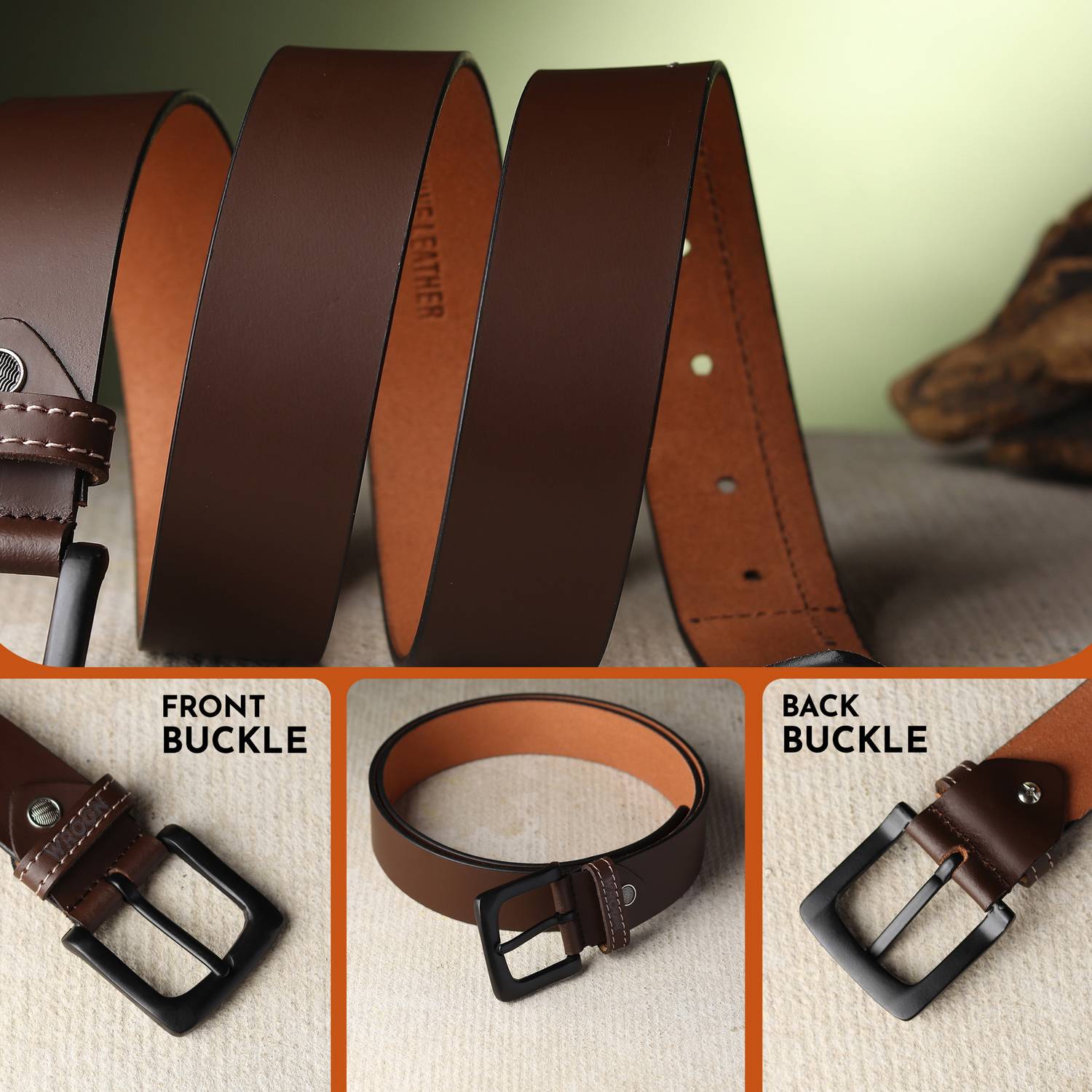 WROGN Men Brown Genuine Leather Belt - Image 3