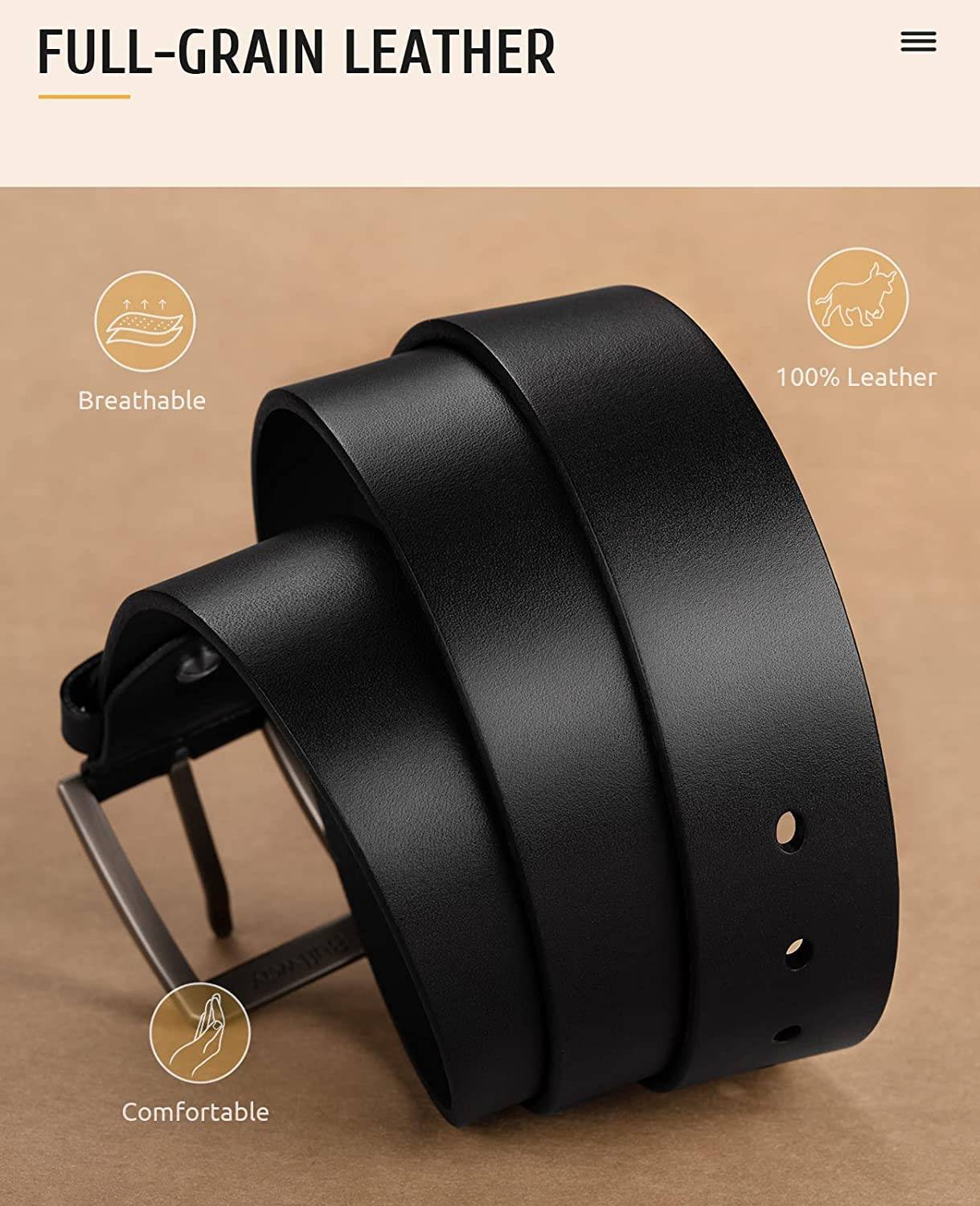 PROVOGUE Men Black Genuine Leather Belt - Image 2