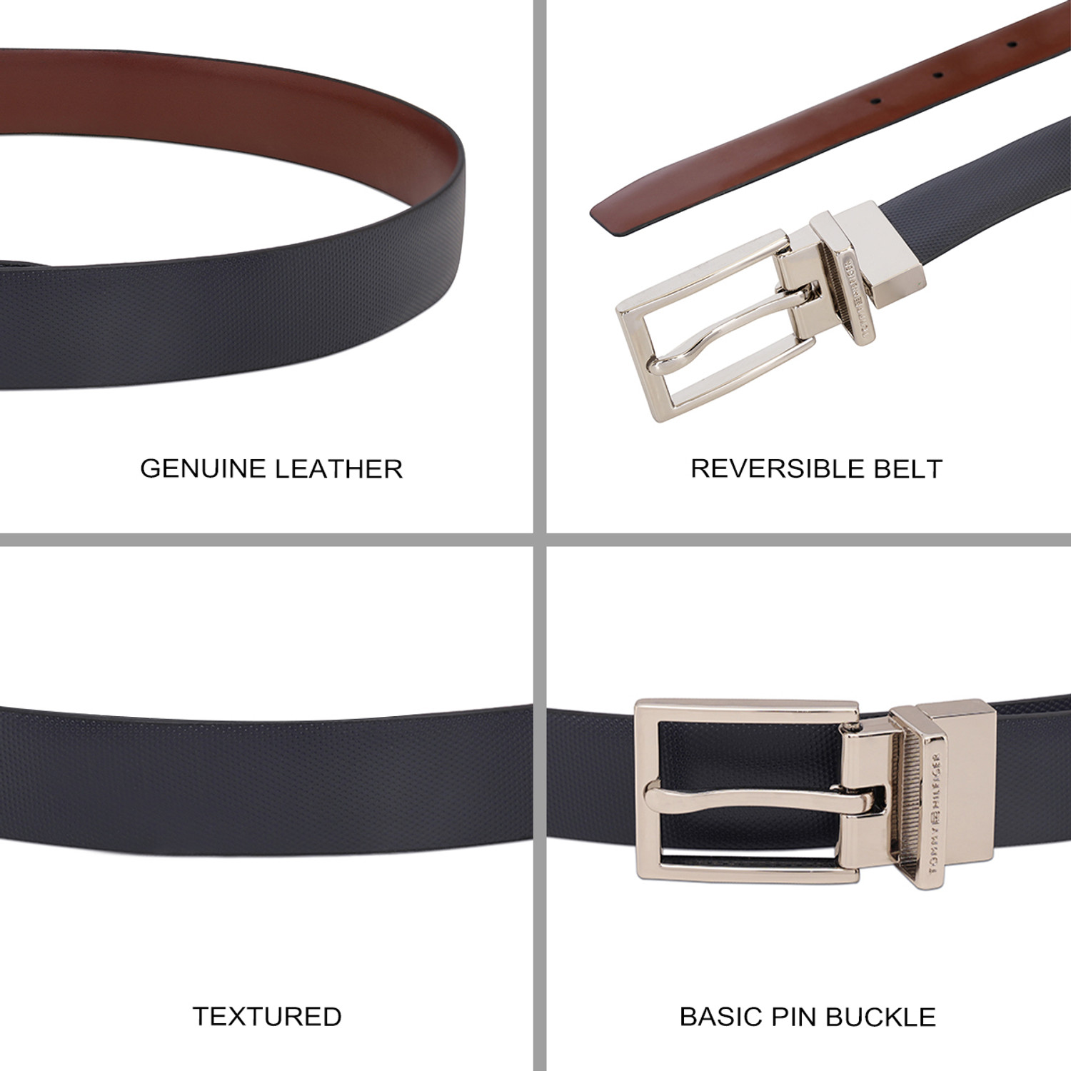 Image of TOMMY HILFIGER Men Blue Genuine Leather Reversible Belt