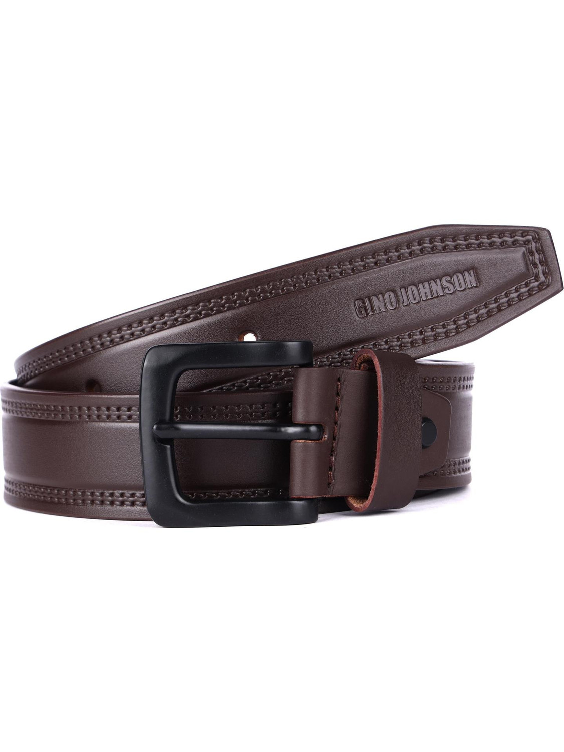 Image of Gino Johnson Men Formal, Casual Brown Genuine Leather Belt